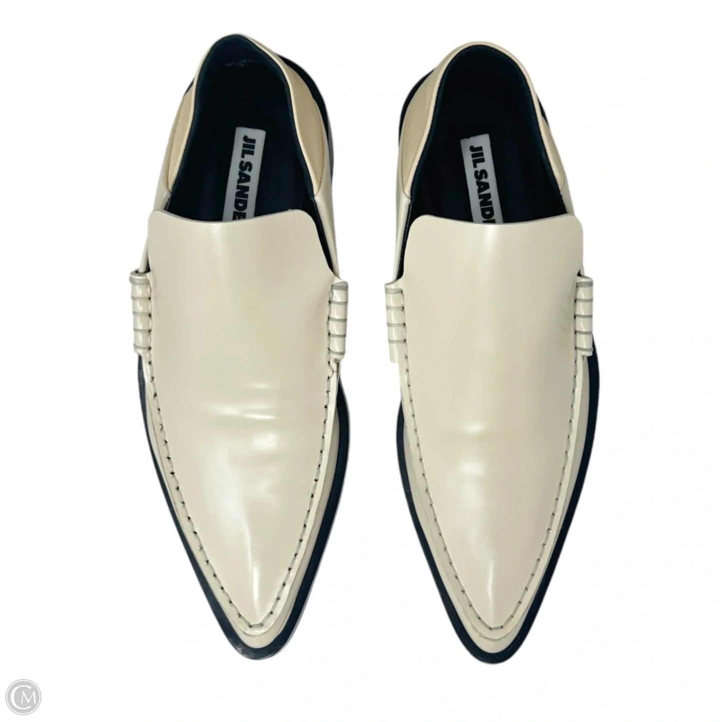 Moccasino Pointed Toe Leather Loafers Luxury Designer By Jil Sander In Bone, Size: 6