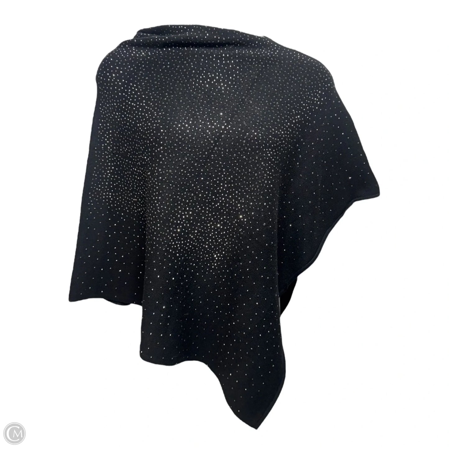 Rhinestone Knit Shawl Poncho By La Fiorentina In Black, Size: Osfm