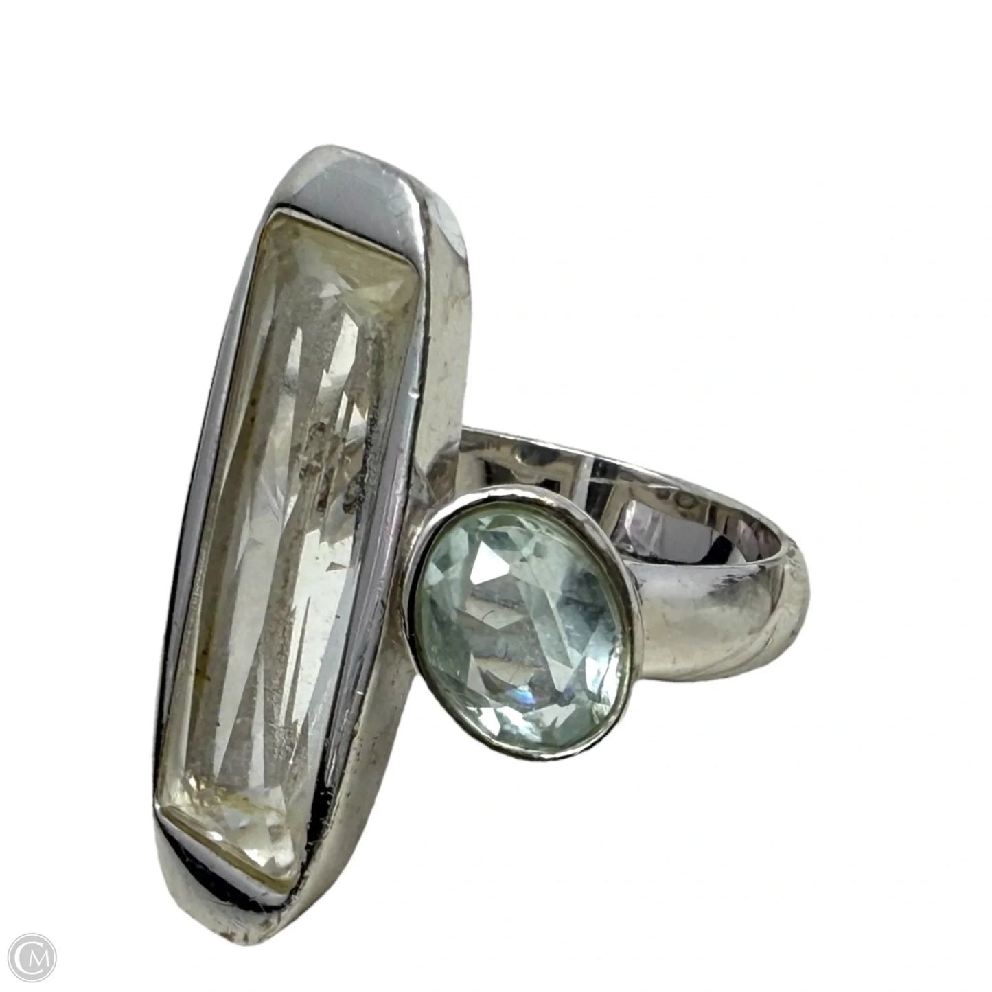 Clear & Blue Crystal Statement Ring Designer By Swarovski, Size: 7