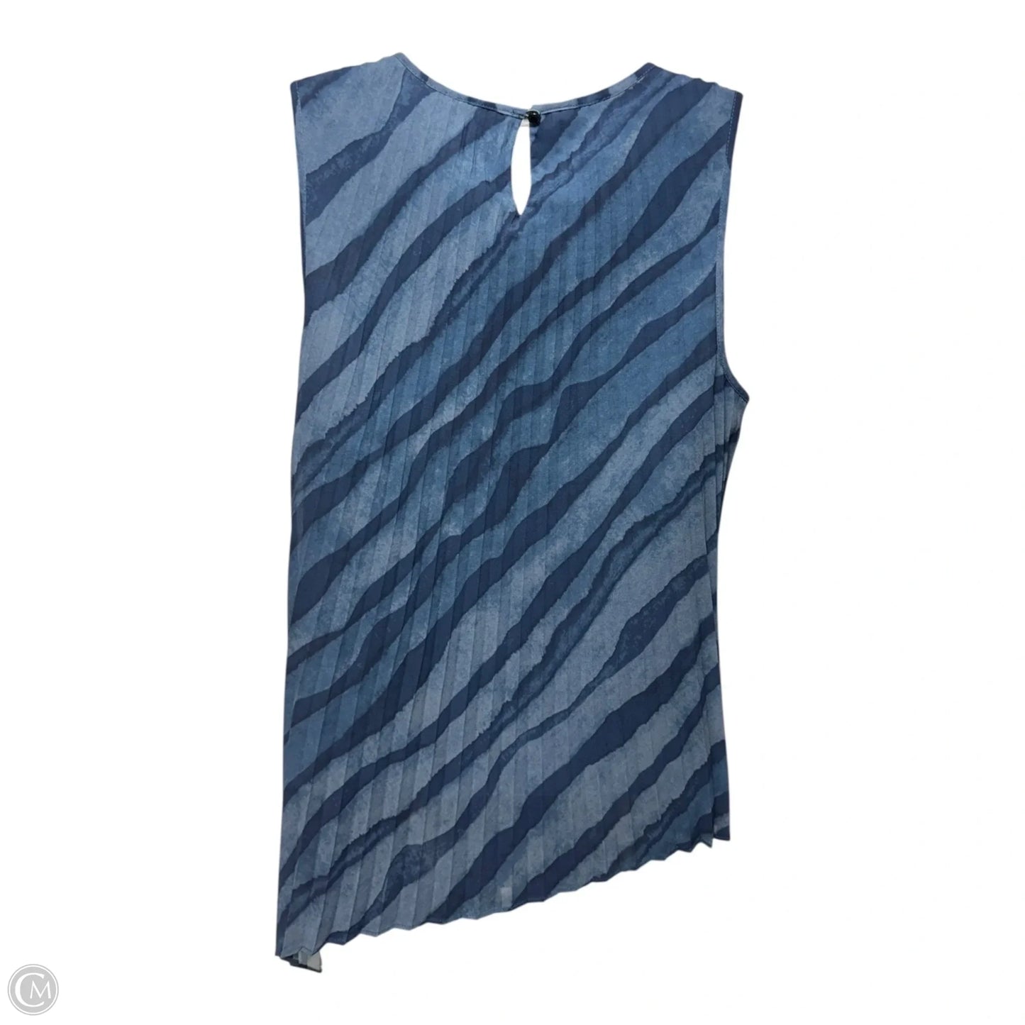 Sunburst Pleated Asymmetrical Blouse Sleeveless Designer By Halston In Blue, Size: S
