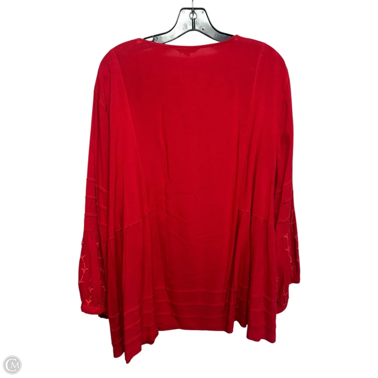 Spice It Up Embroidered Top Long Sleeve By John Mark In Red, Size: 2x