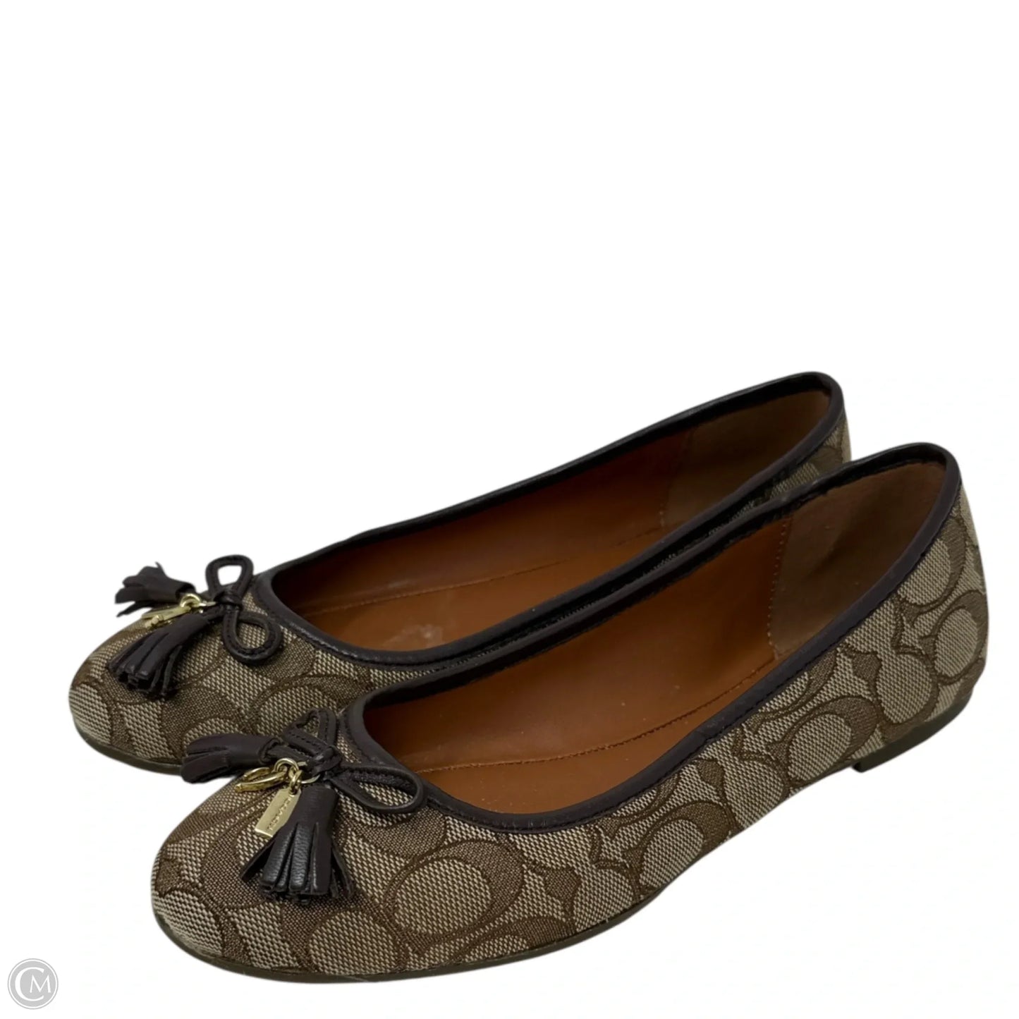 Benny Signature Jacquard Ballet Flats Designer By Coach In Tan, Size: 6