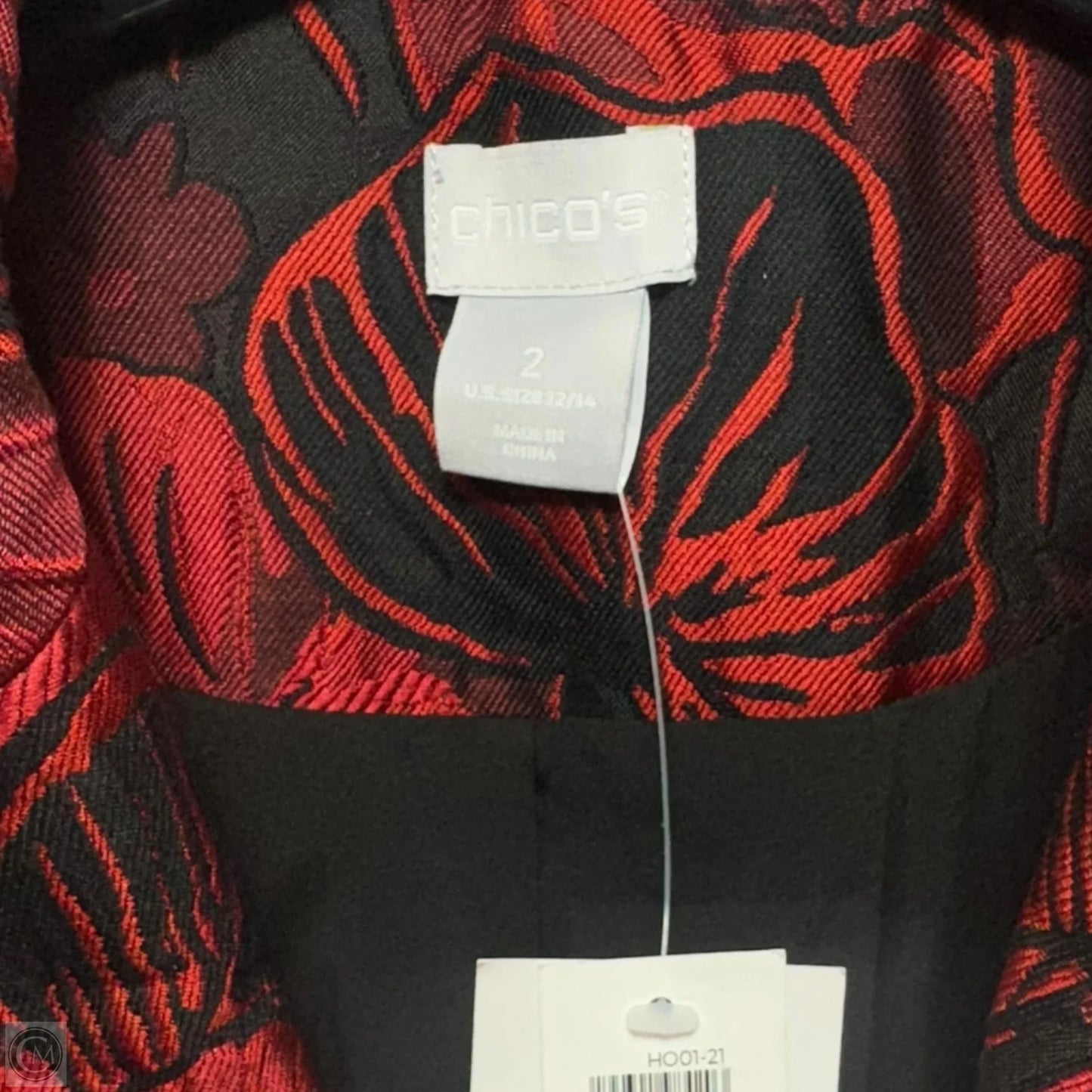 Occasion Topper Jacquard Jacket By Chicos In Wild Poppy, Size: 12