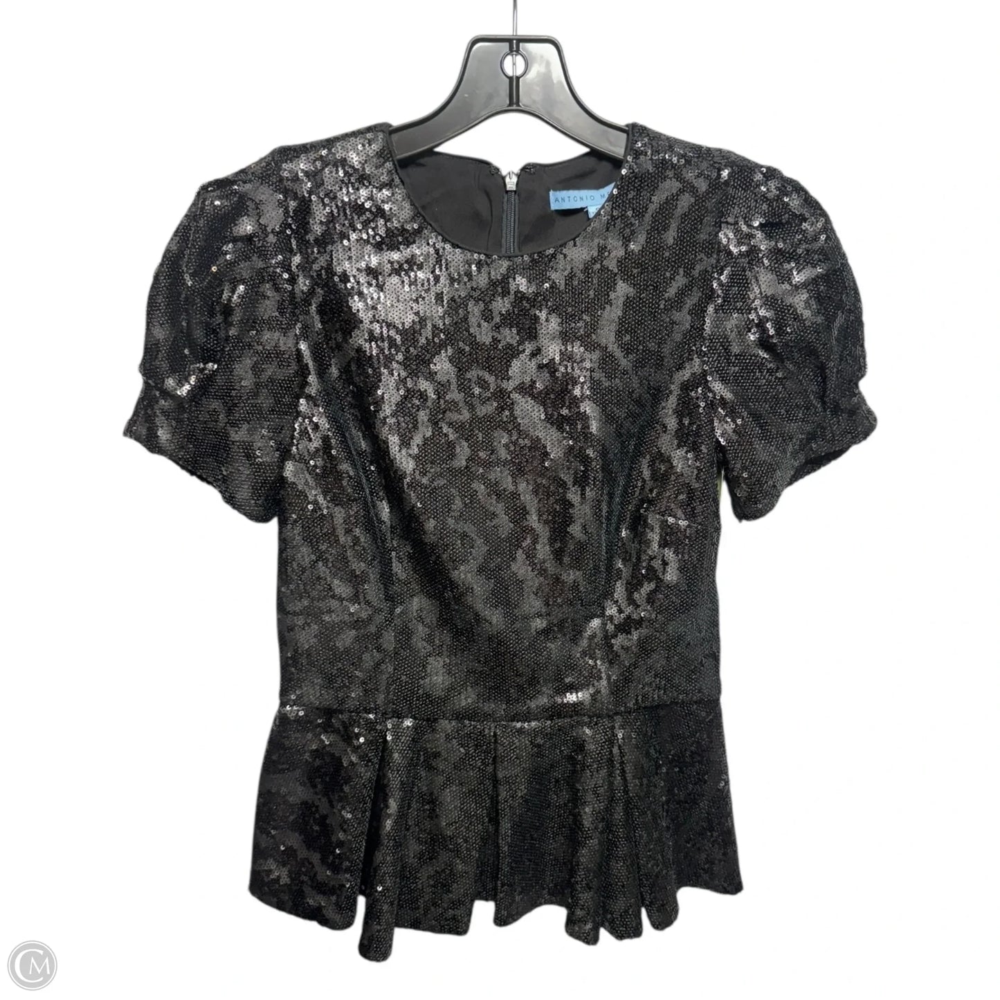 Sequin Peplum Top Short Sleeve By Antonio Melani In Black, Size: 0