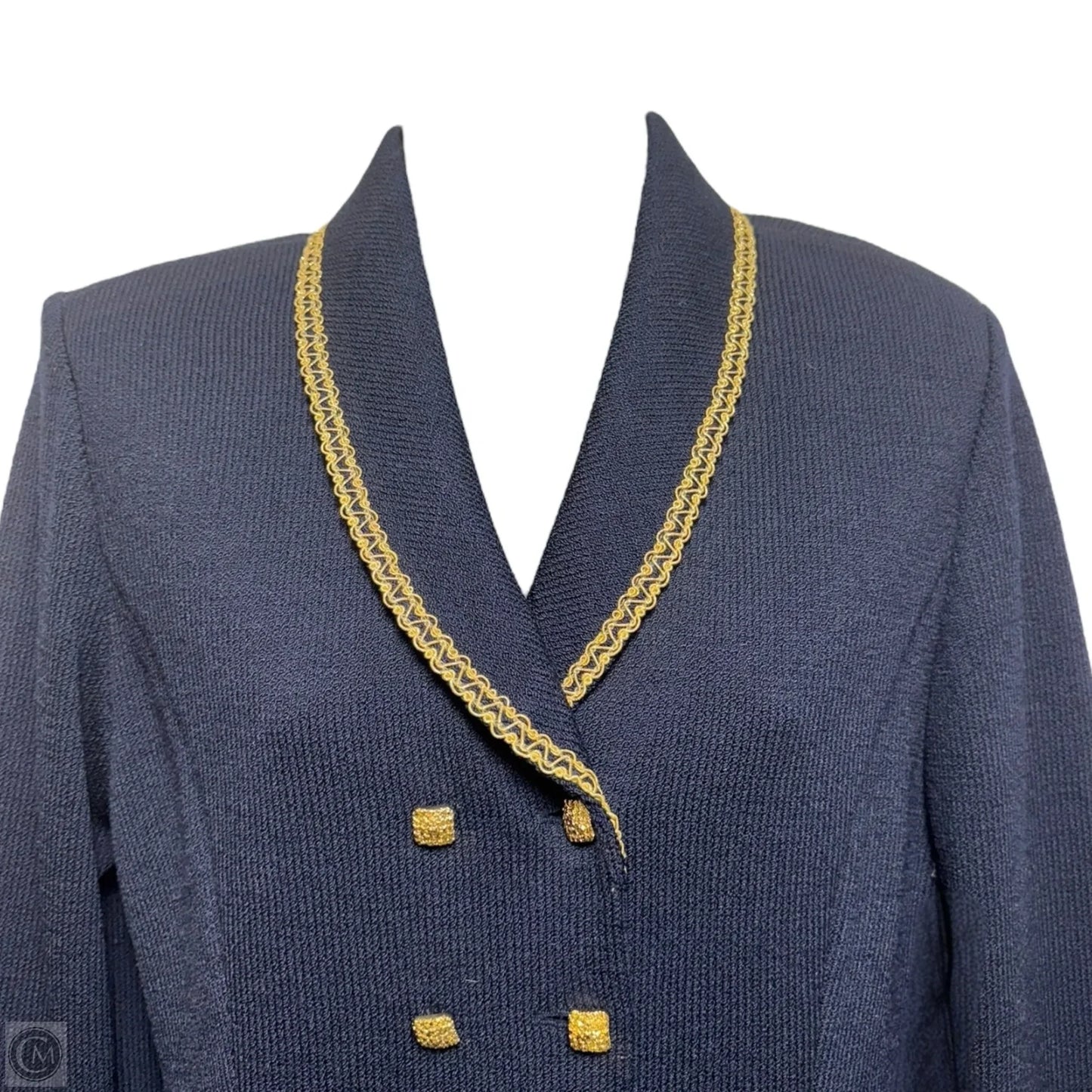 Knit Blazer Luxury Designer By St John Collection In Blue & Gold, Size: 4