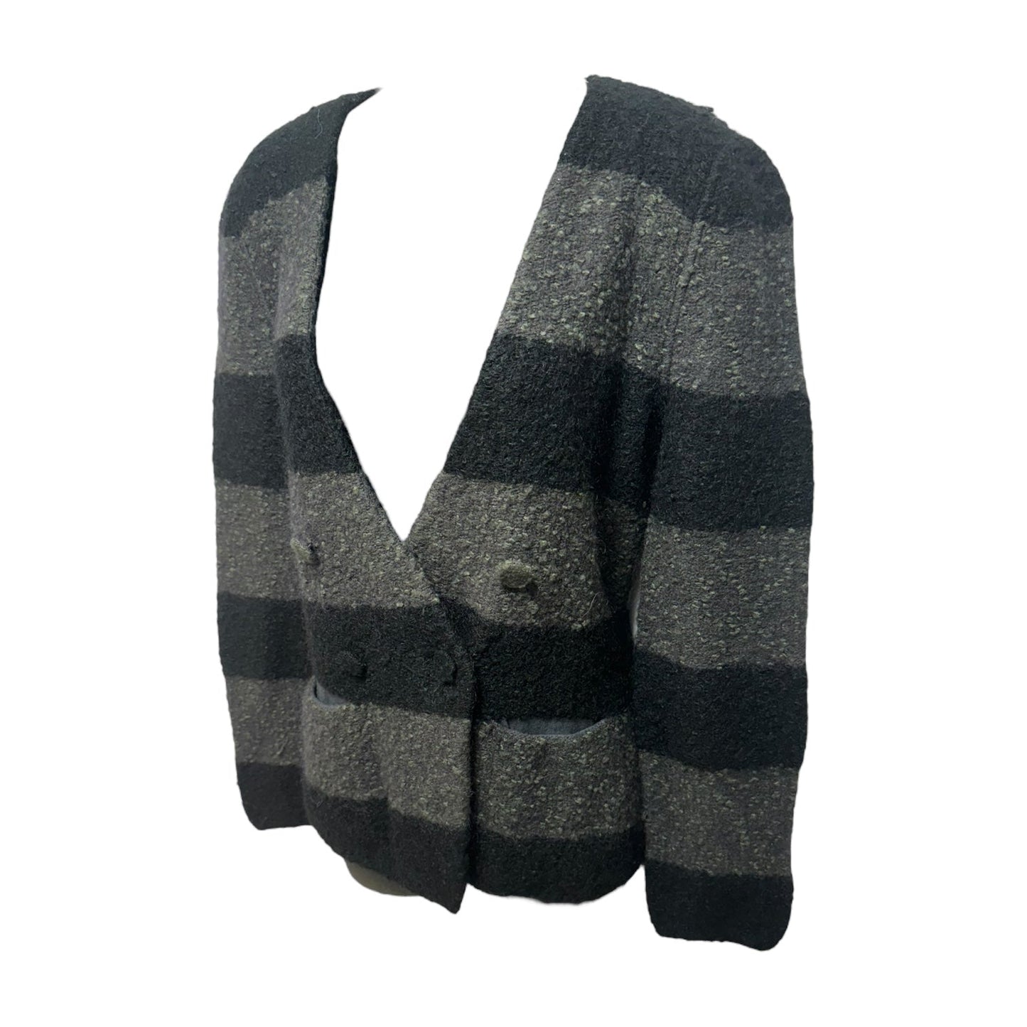 Double Breasted Cardigan Sweater By Emporio Armani In Striped Pattern, Size: S