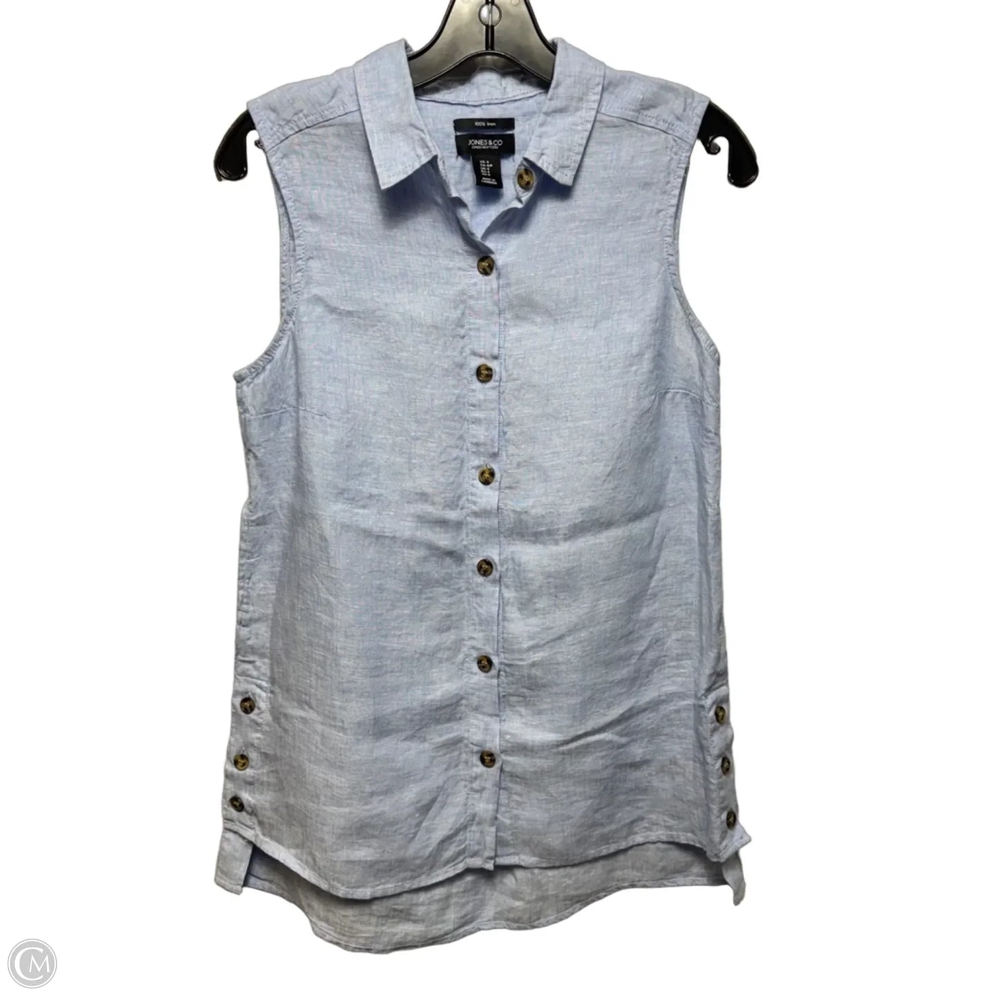 Linen Top Sleeveless By Jones And Co In Blue, Size: S