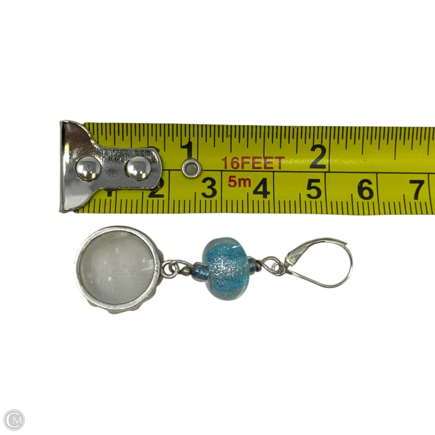Clear Stone & Blue Bead Sterling Silver Dangle Earrings