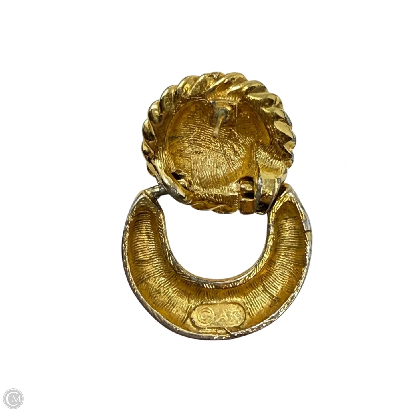 Gold Tone Lion Head Door Knocker Earrings