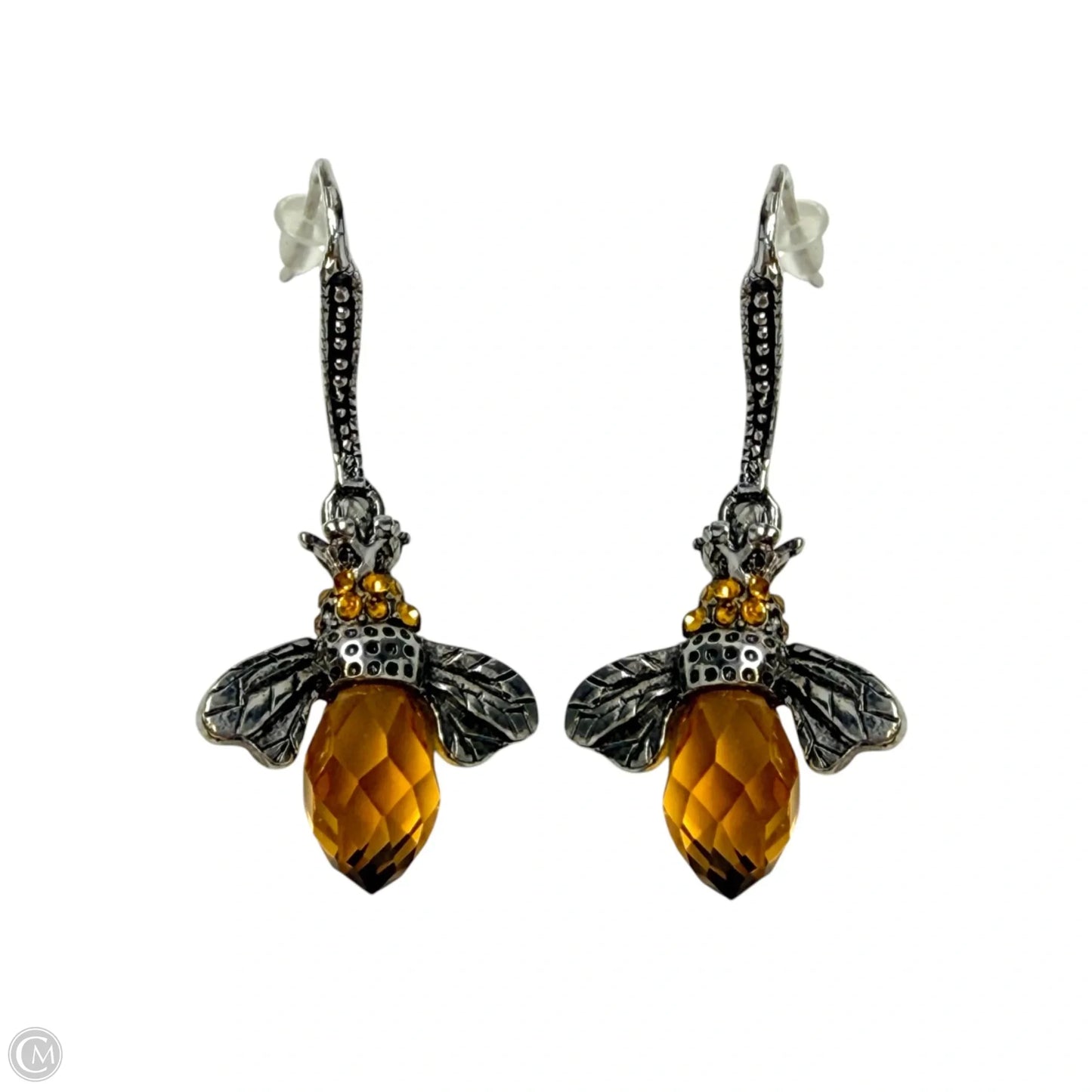 Silver Tone Faceted Crystal Dangle Bee Earrings