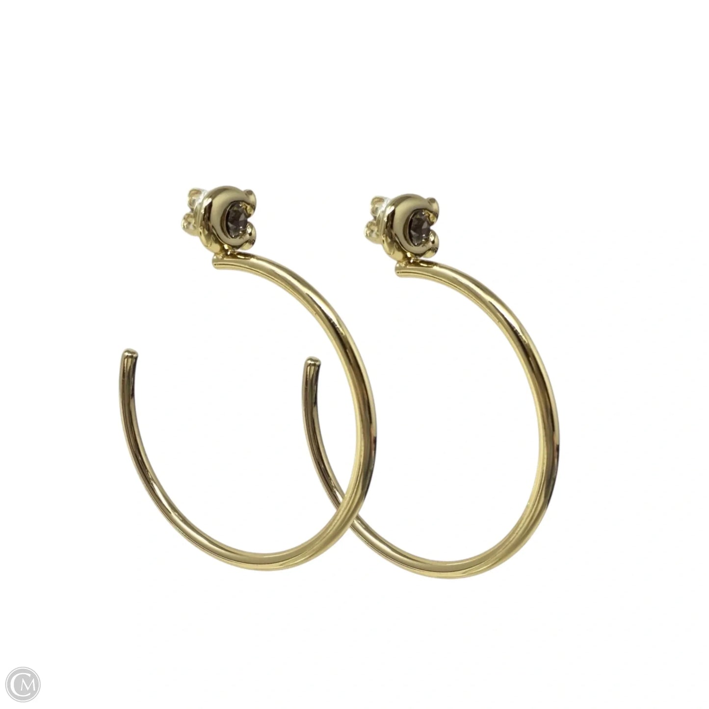 Signature C Gold Tone Crystal Logo Large Hoop Earrings Designer By Coach