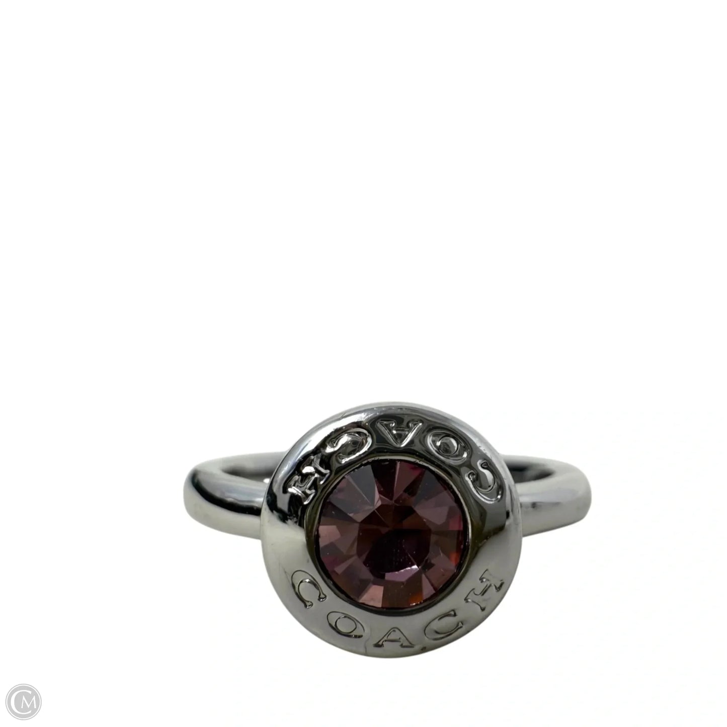 Signature Open Circle Stone Ring Designer By Coach, Size: 7.5