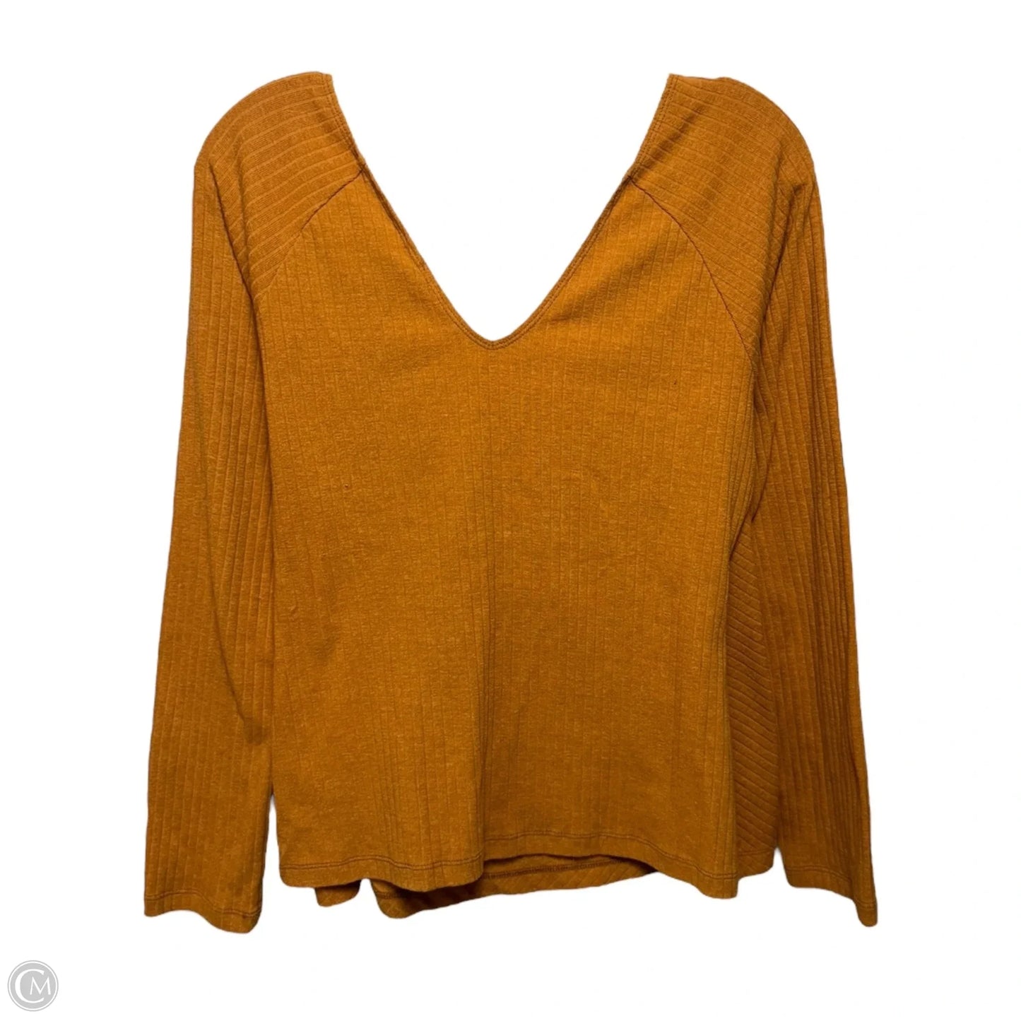 Crossover Ribbed Top Long Sleeve By Maeve In Yellow, Size: L