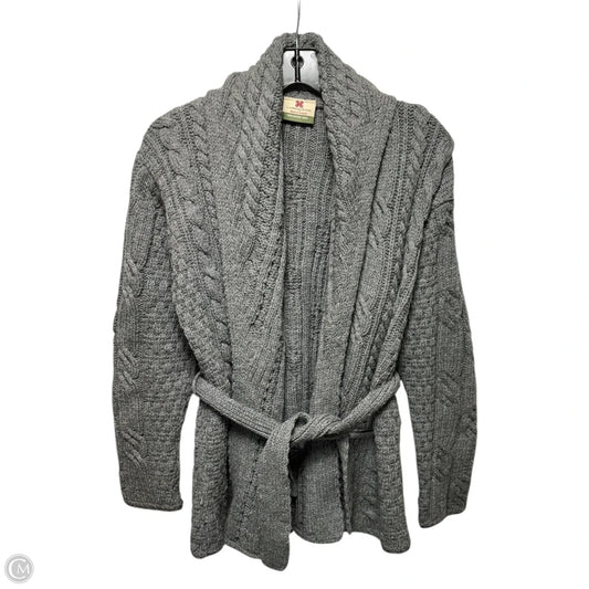 100% Irish Merino Wool Belted Cardigan Sweater By Carraigdonn In Grey, Size: M