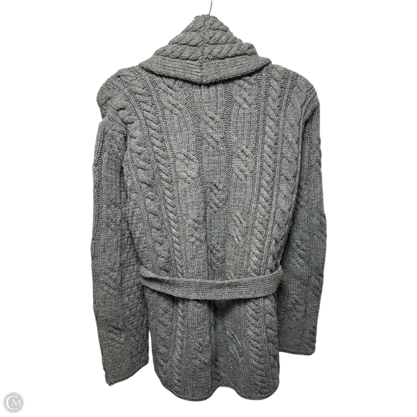 100% Irish Merino Wool Belted Cardigan Sweater By Carraigdonn In Grey, Size: M