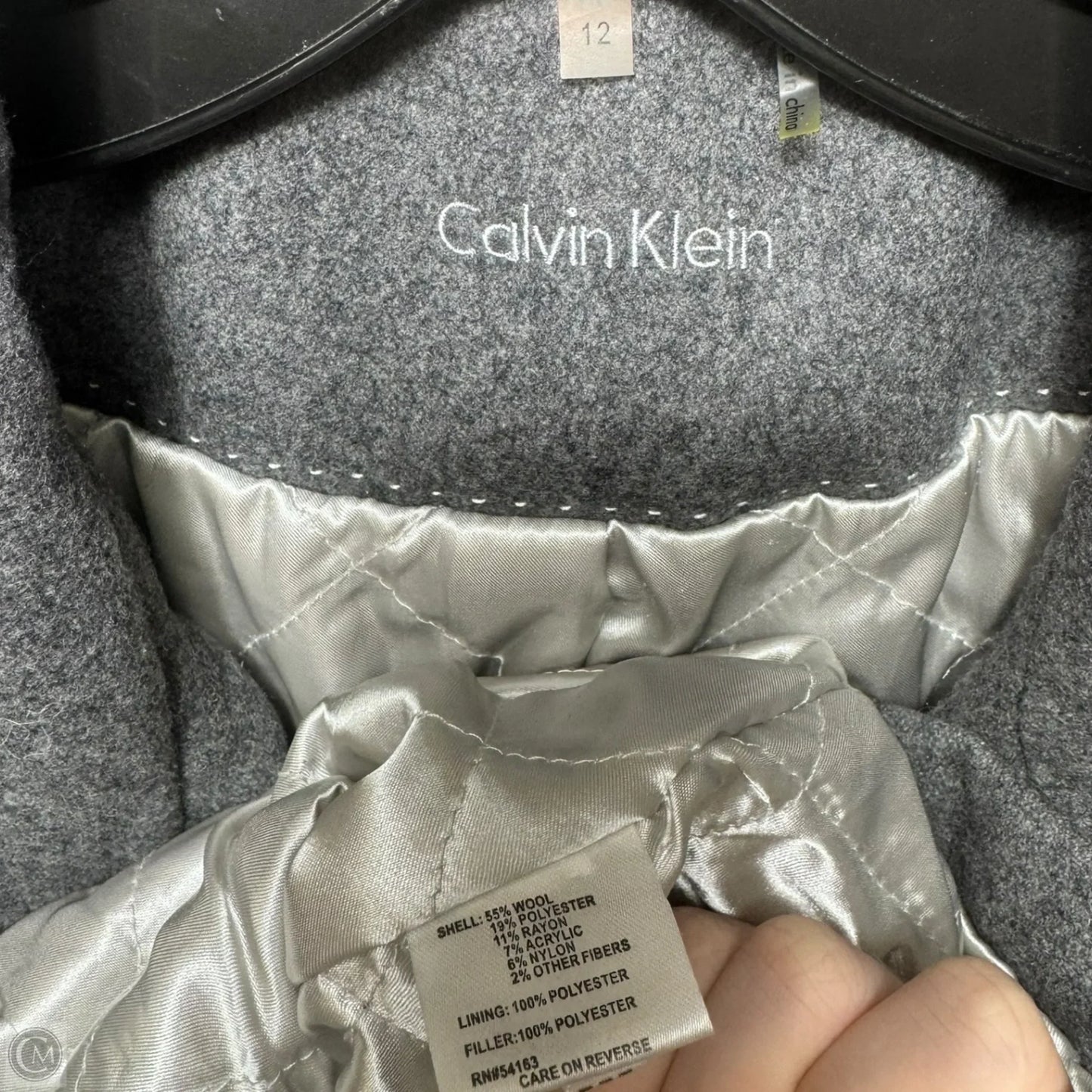 Coat Wool By Calvin Klein In Grey, Size: 12