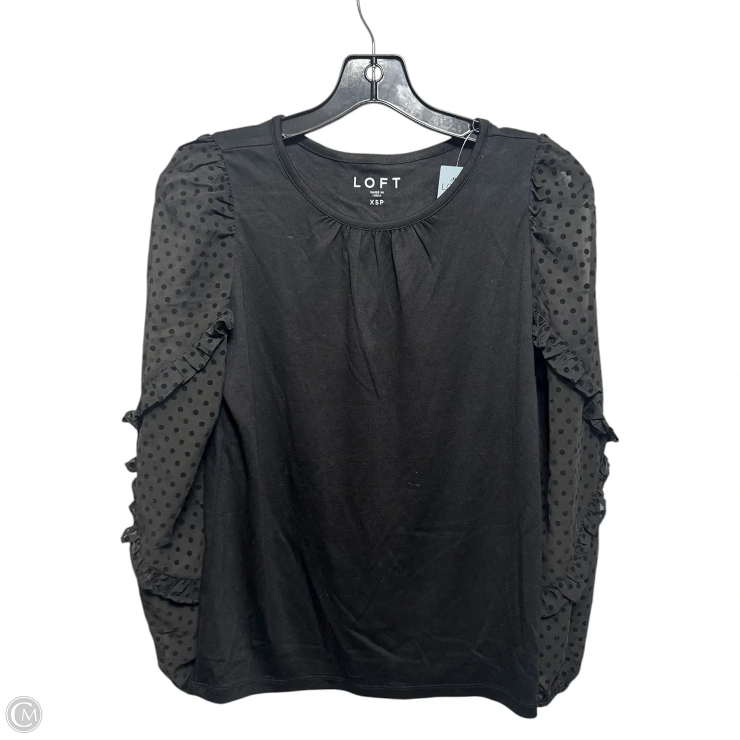 Sheer Polka Dot Sleeve Top Long Sleeve By Loft In Black, Size: Xsp