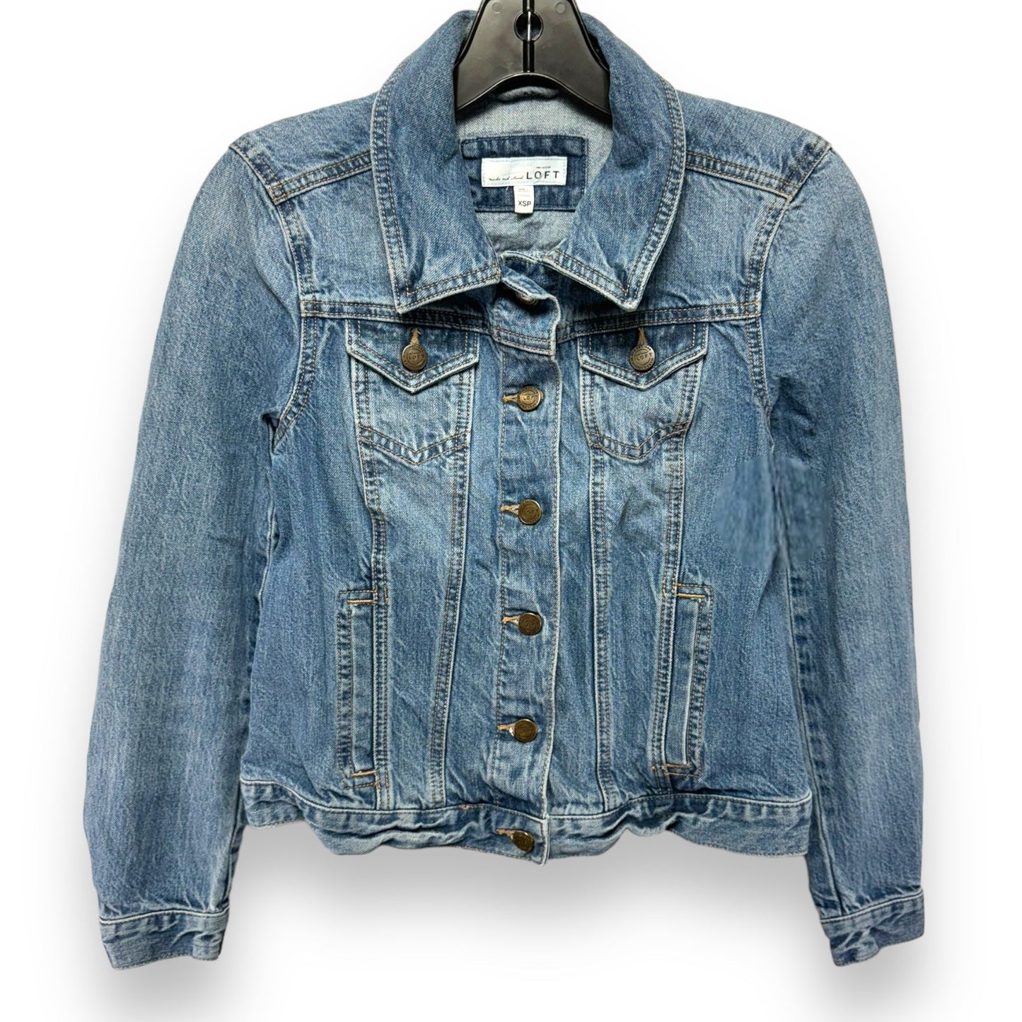 Denim Trucker Jacket By Loft In Blue Denim, Size: Petite XS