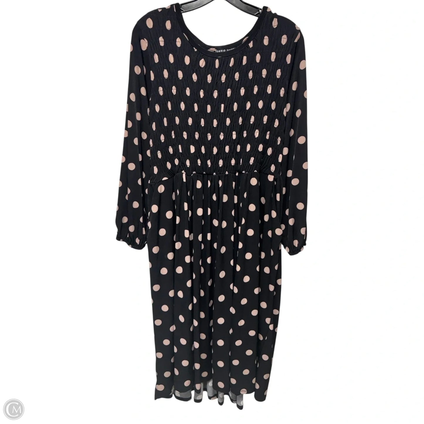 Studio Knit Smocked Midi Dress By Torrid In Black & Pink Polka Dot Pattern, Size: 2x