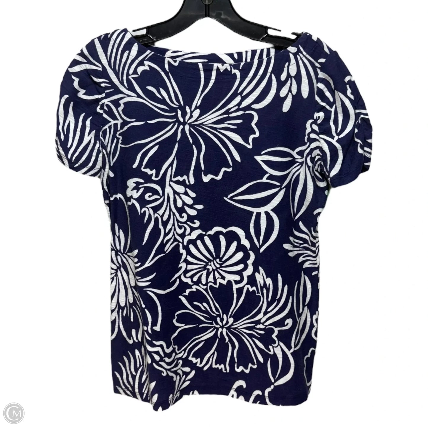 Lana Ruched Sleeve Tee Designer By Lilly Pulitzer In Blue & White, Size: S