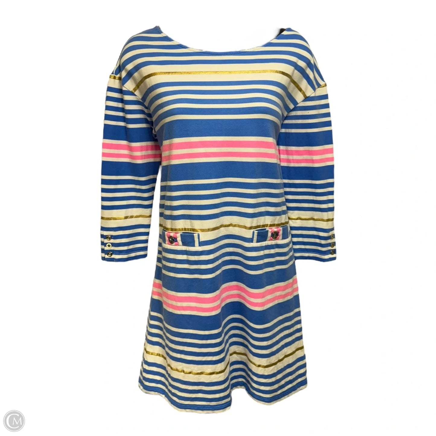 Lena Dress Designer By Lilly Pulitzer In Lapis Blue Tiki Stripe Size: S