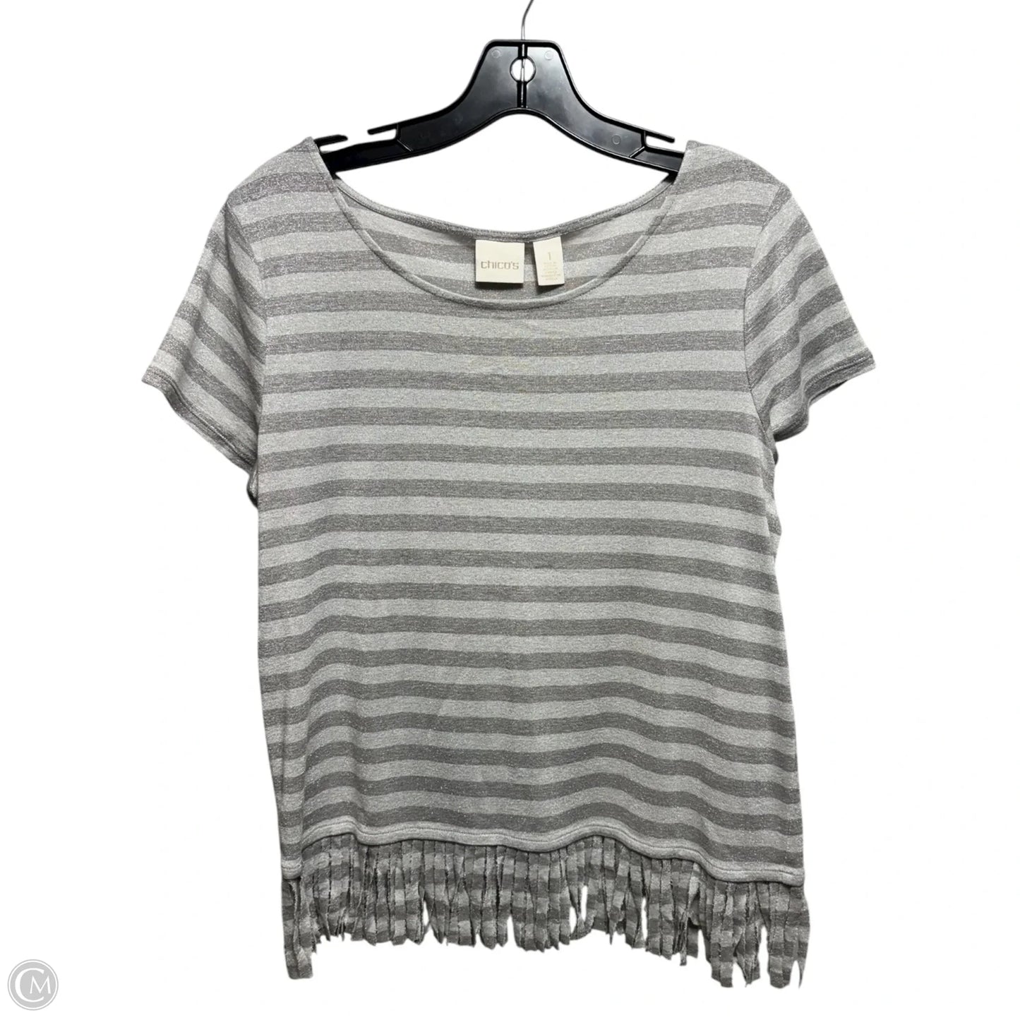 Metallic Top Short Sleeve By Chicos In Striped Pattern, Size: M
