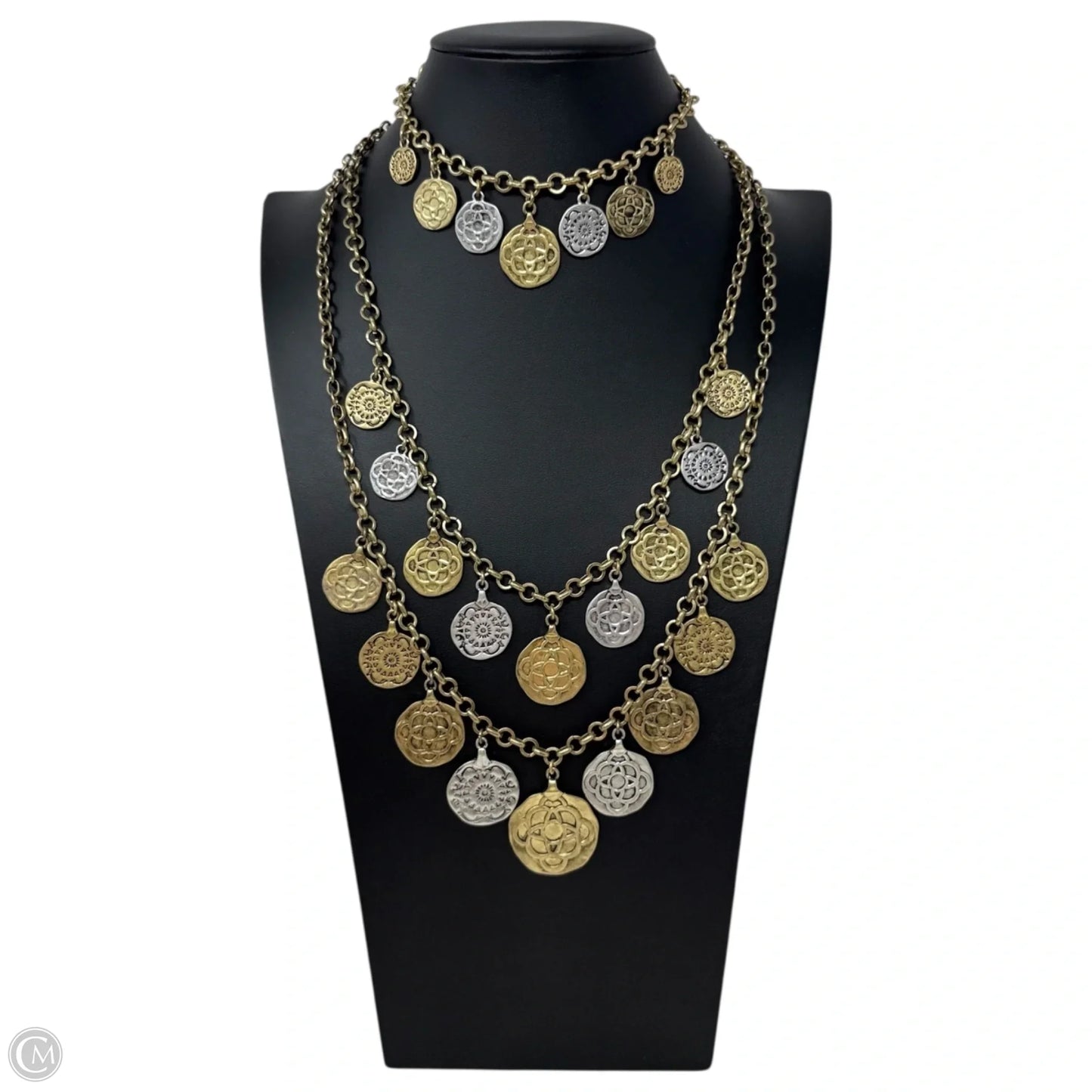 Gold & Silver Tone Coin Charm Convertible Three Section Necklace & Bracelet Set By Cabi
