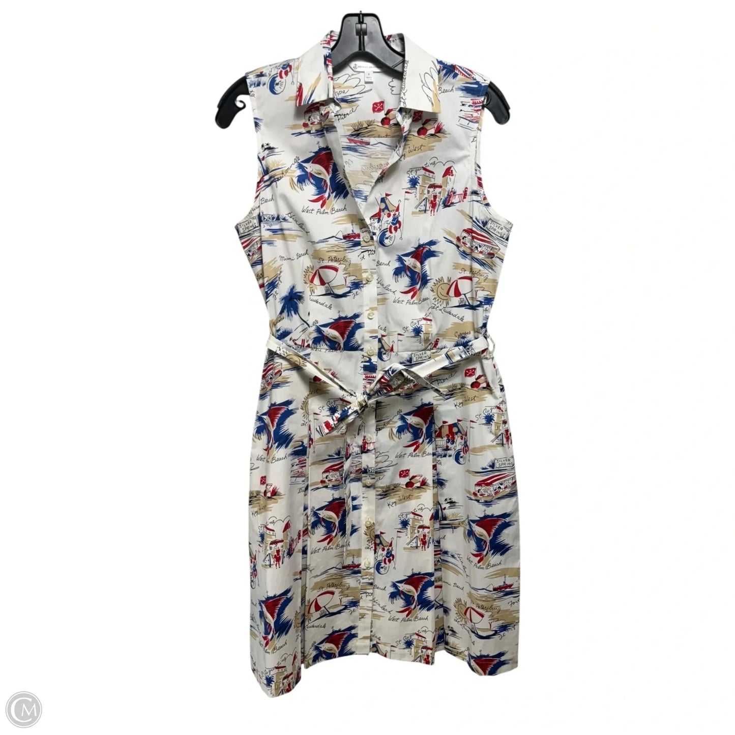 All Over Florida Print Sleeveless Shirt Dress By Brooks Brothers In Nautical Print, Size: 8