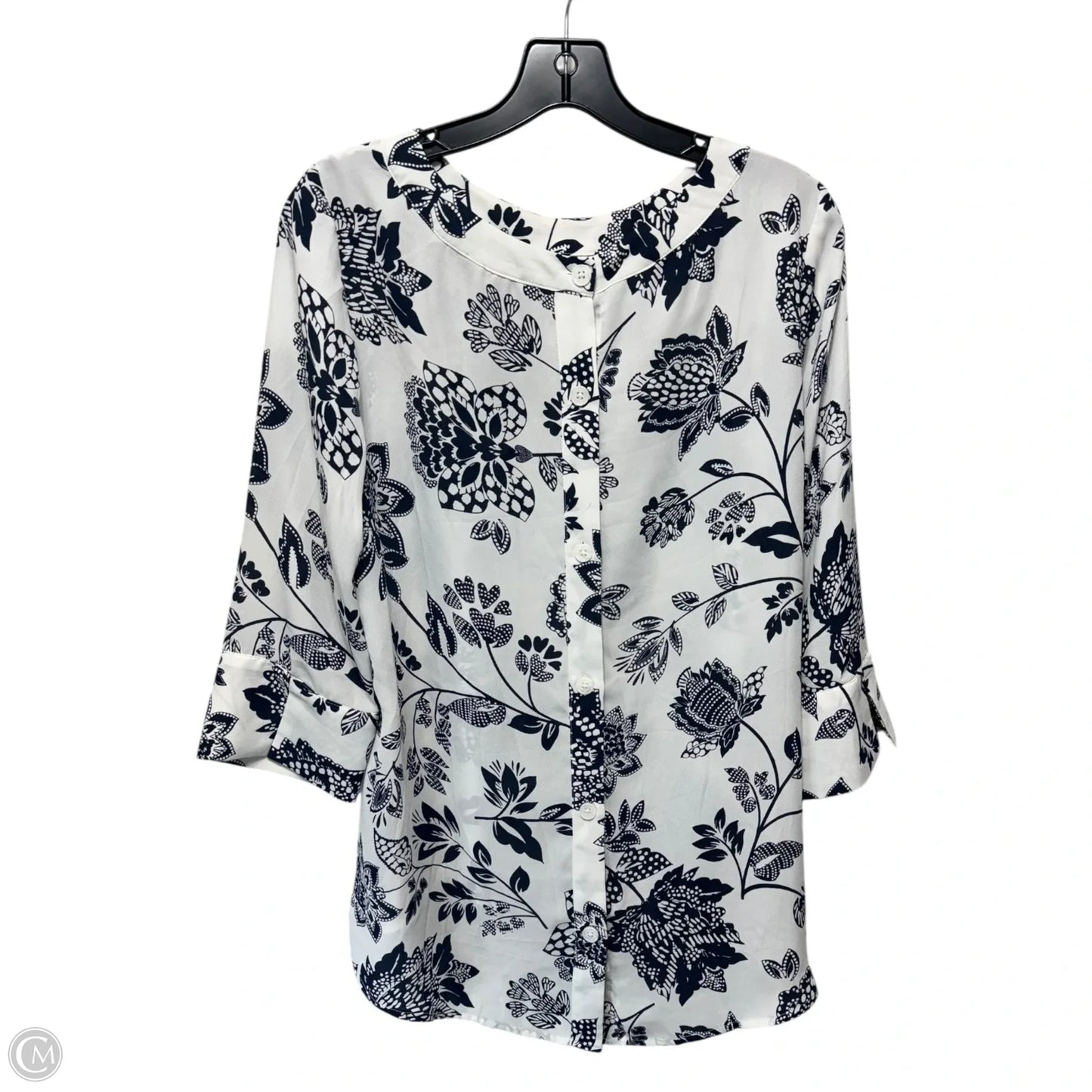 Top Long Sleeve By Banana Republic In Blue & White, Size: M