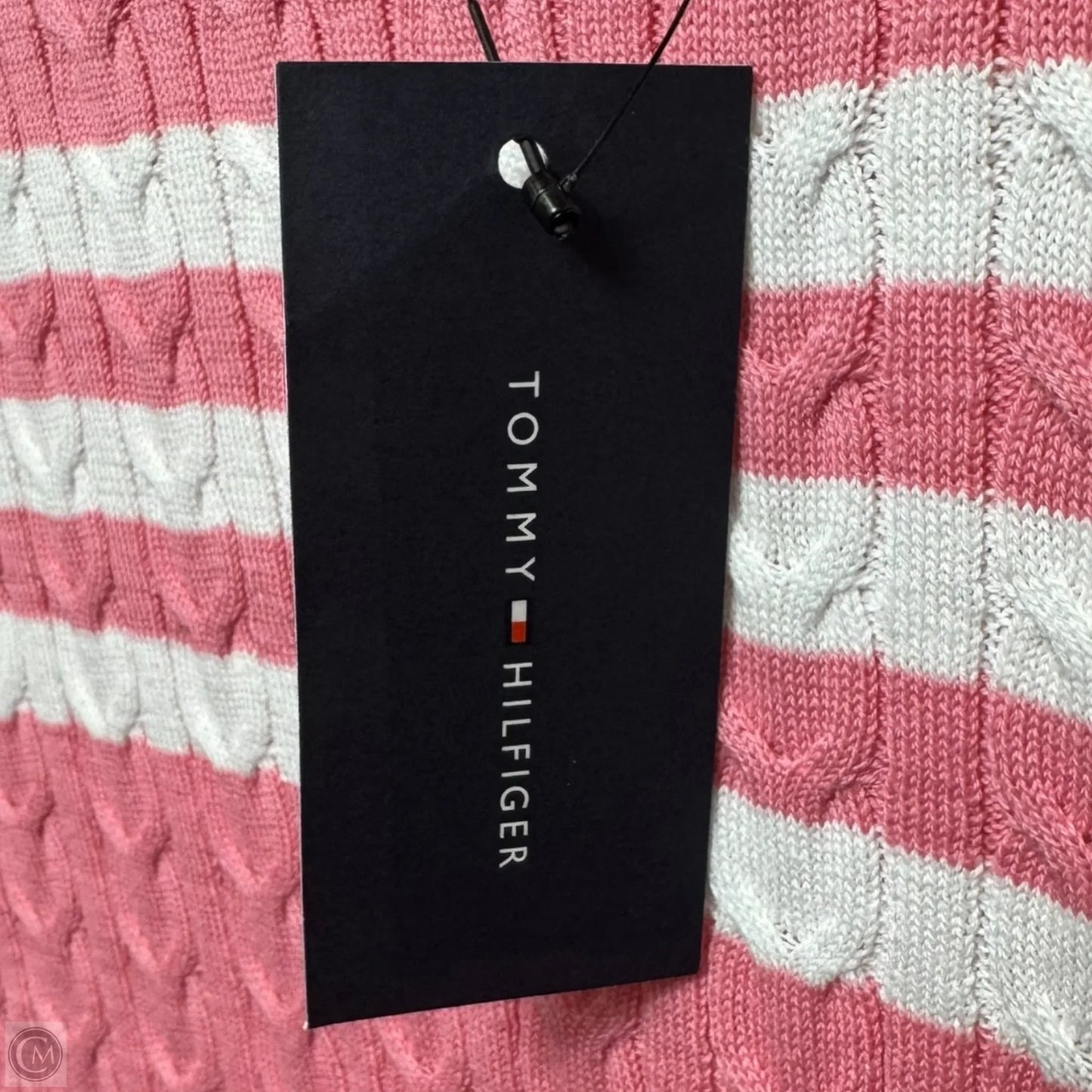 Sweater Short Sleeve By Tommy Hilfiger In Pink & White, Size: M