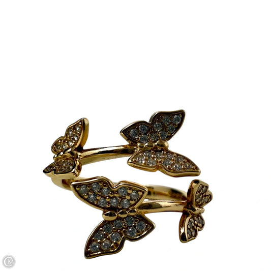 Adjustable Gold Over Sterling Silver CZ Butterfly Ring By FD, Size: 7