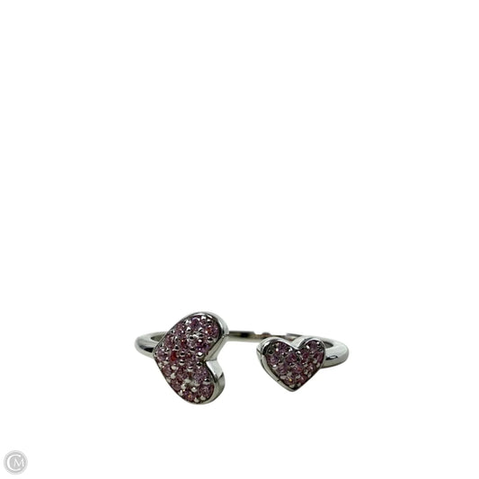 Adjustable Sterling Silver Pave Crystal Hearts Ring By FD, Size: 9