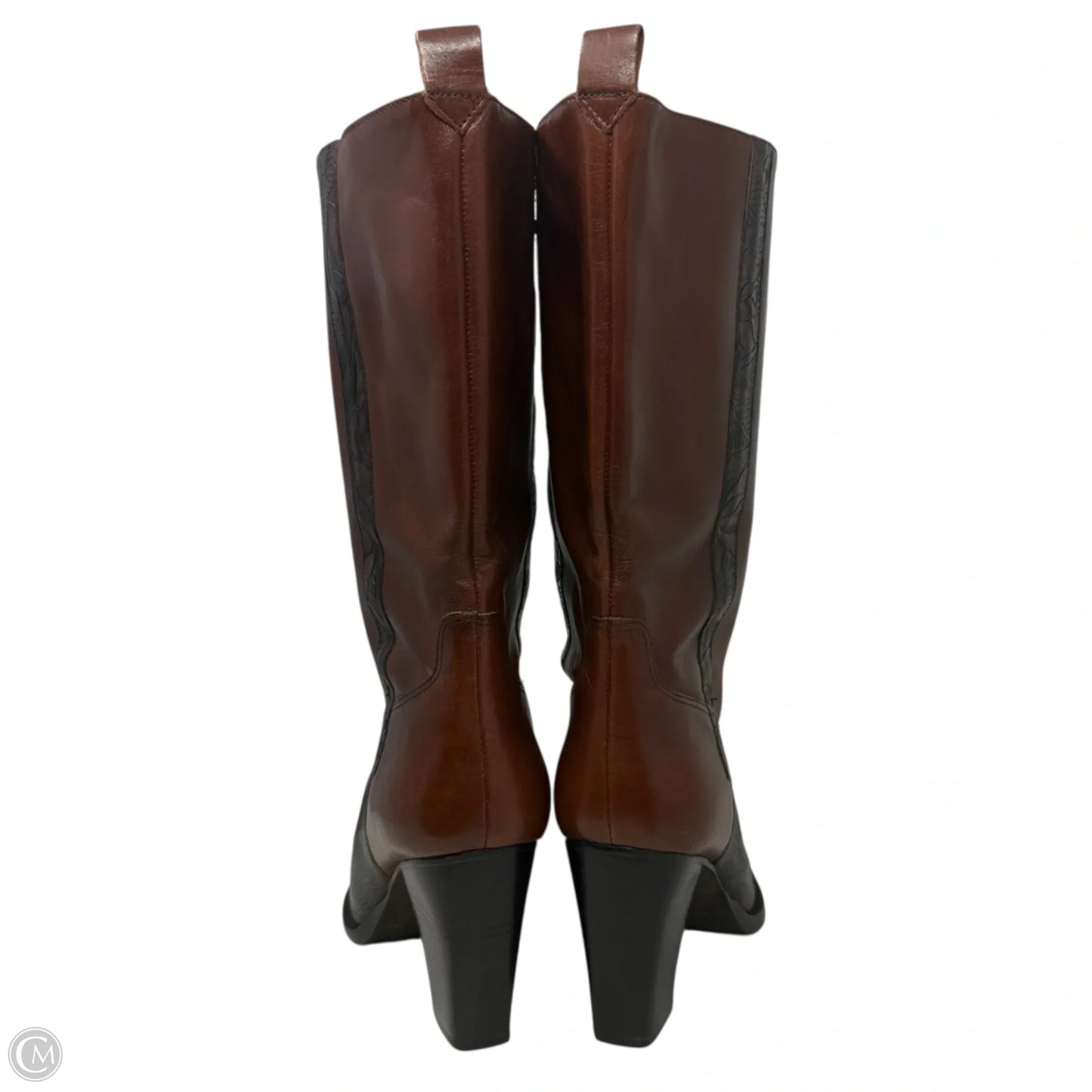Cassidy Tooled Italian Leather Midcalf Heeled Boots By Antonio Melani In Brown, Size: 9.5