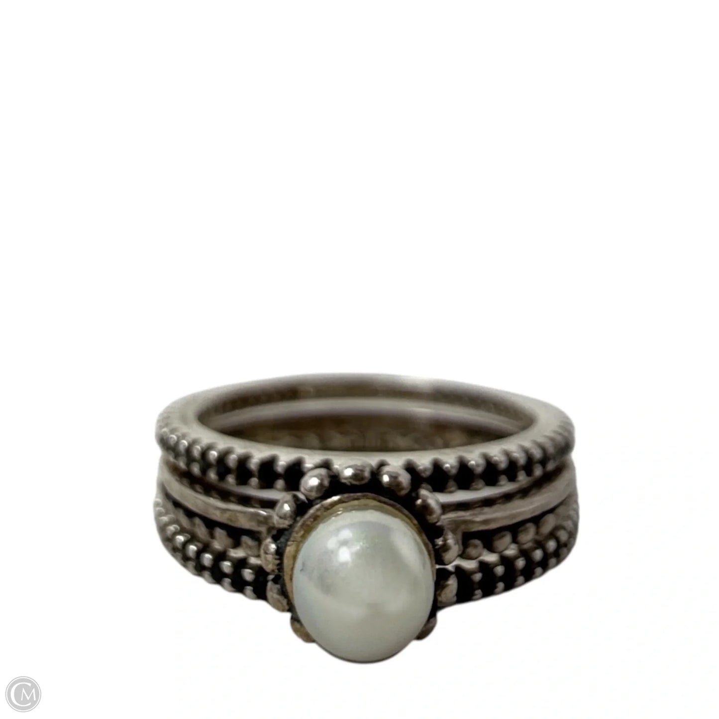 Sterling Silver Belle Fleur Pearl Stack Ring & Black Spinel Eternity Bands Set By Silpada, Size: 03 Piece Set