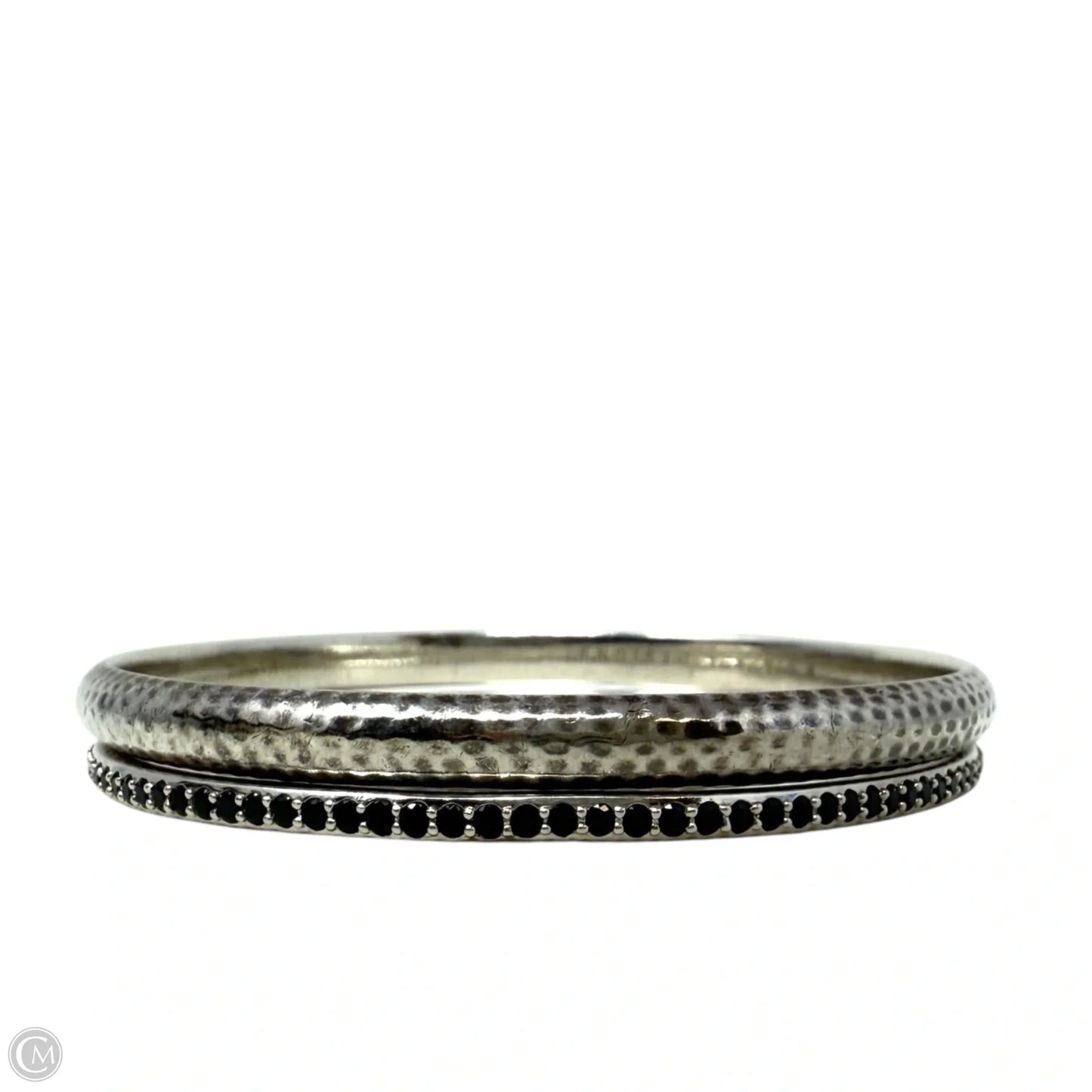 Sterling Silver Hammered & Black Spinel Bangle Bracelet Set By Silpada, Size: 02 Piece Set