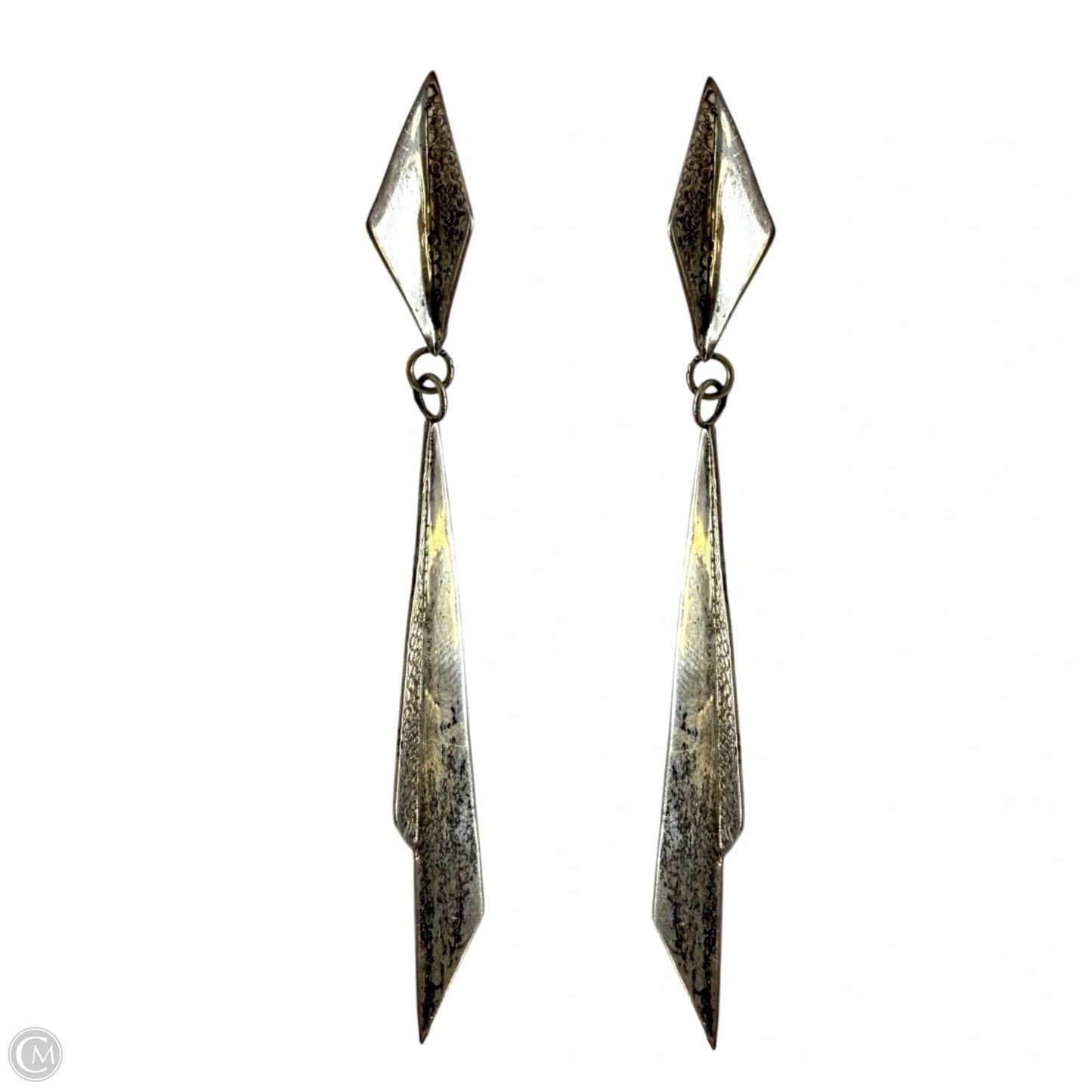 Long Hammered Sterling Silver Fan Earrings Stamped RB