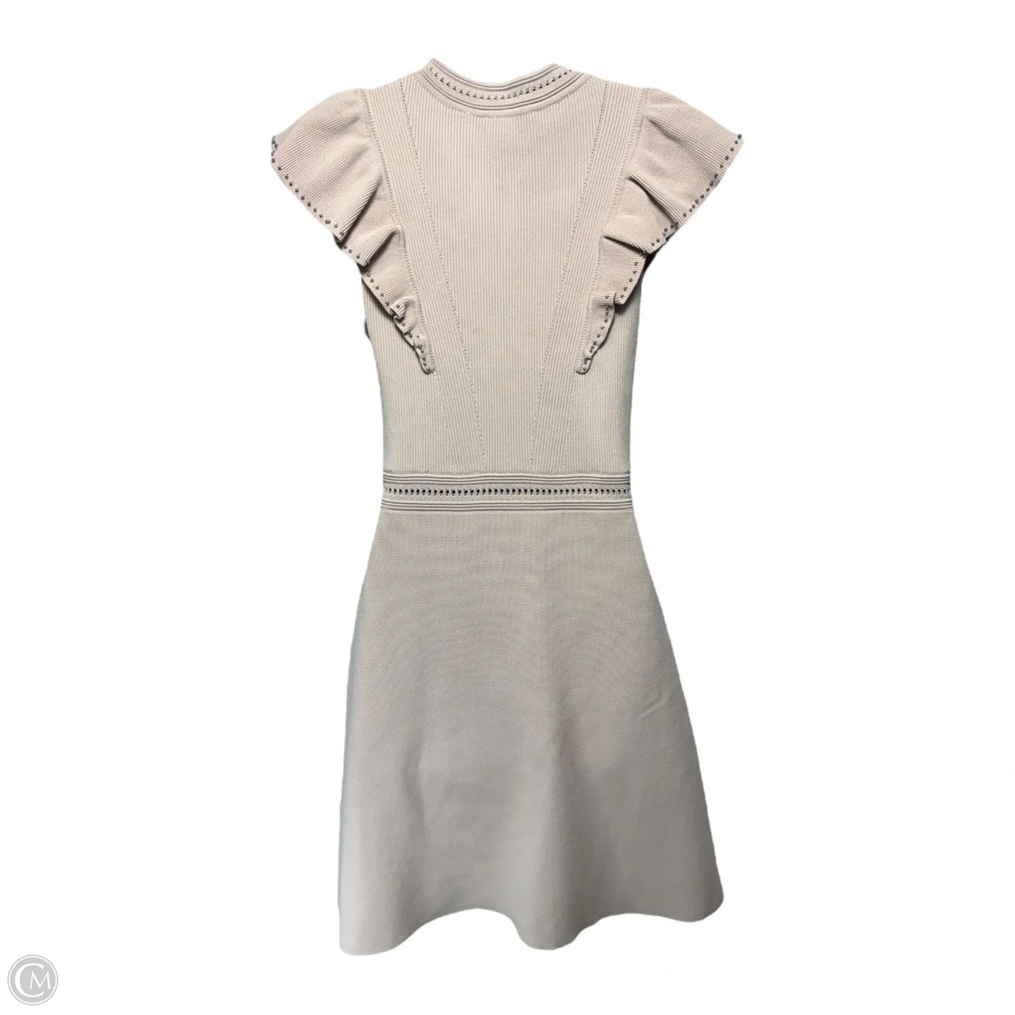 Tilla Ruffle-Trimmed Embellished Ribbed-Knit Mini Dress Designer By Sandro In Blush, Size: 6