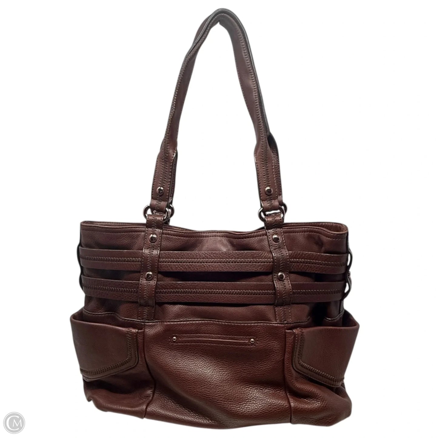 Double Buckle Leather Tote By B. Makowsky, Size: Medium