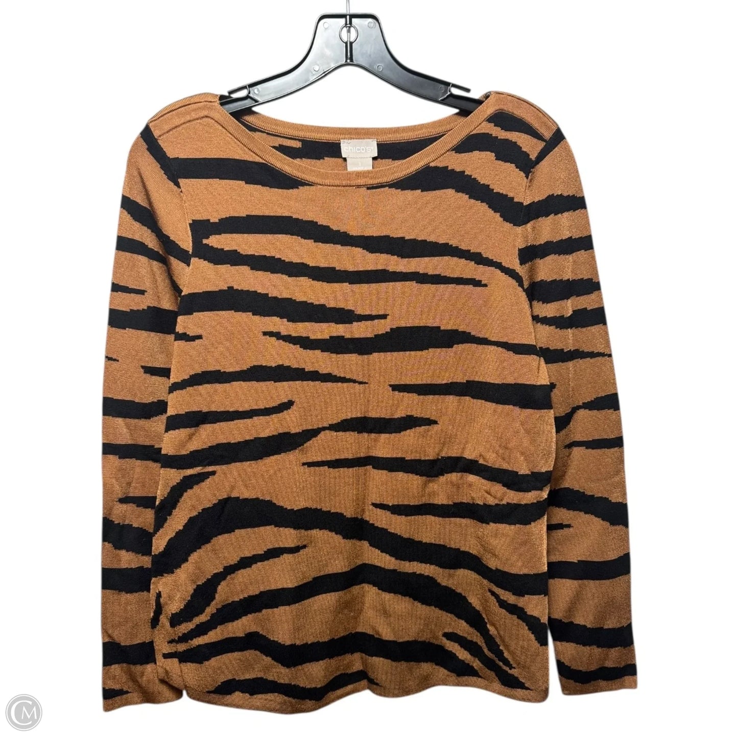 Tiger Knit Top Long Sleeve By Chicos In Animal Print, Size: M