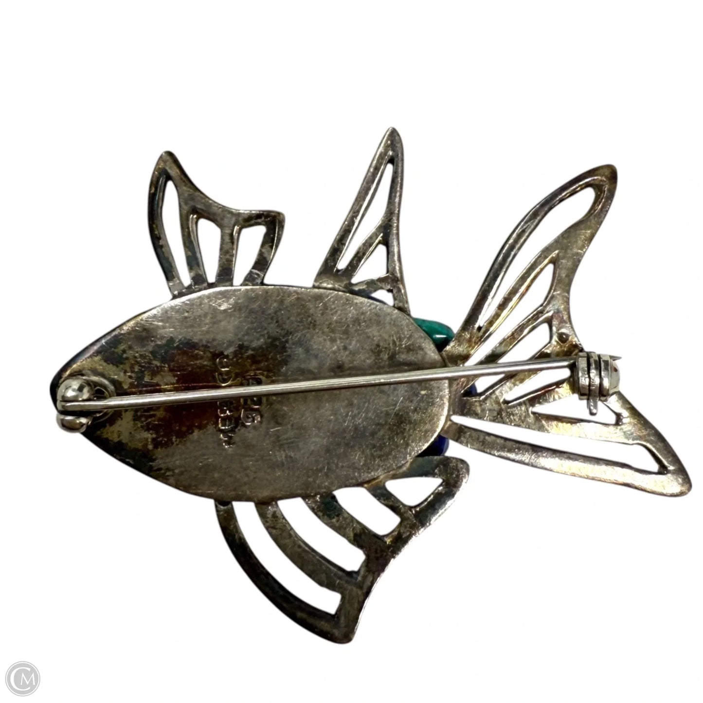 Vintage Mexico Azurite & Sterling Silver Fish Pin