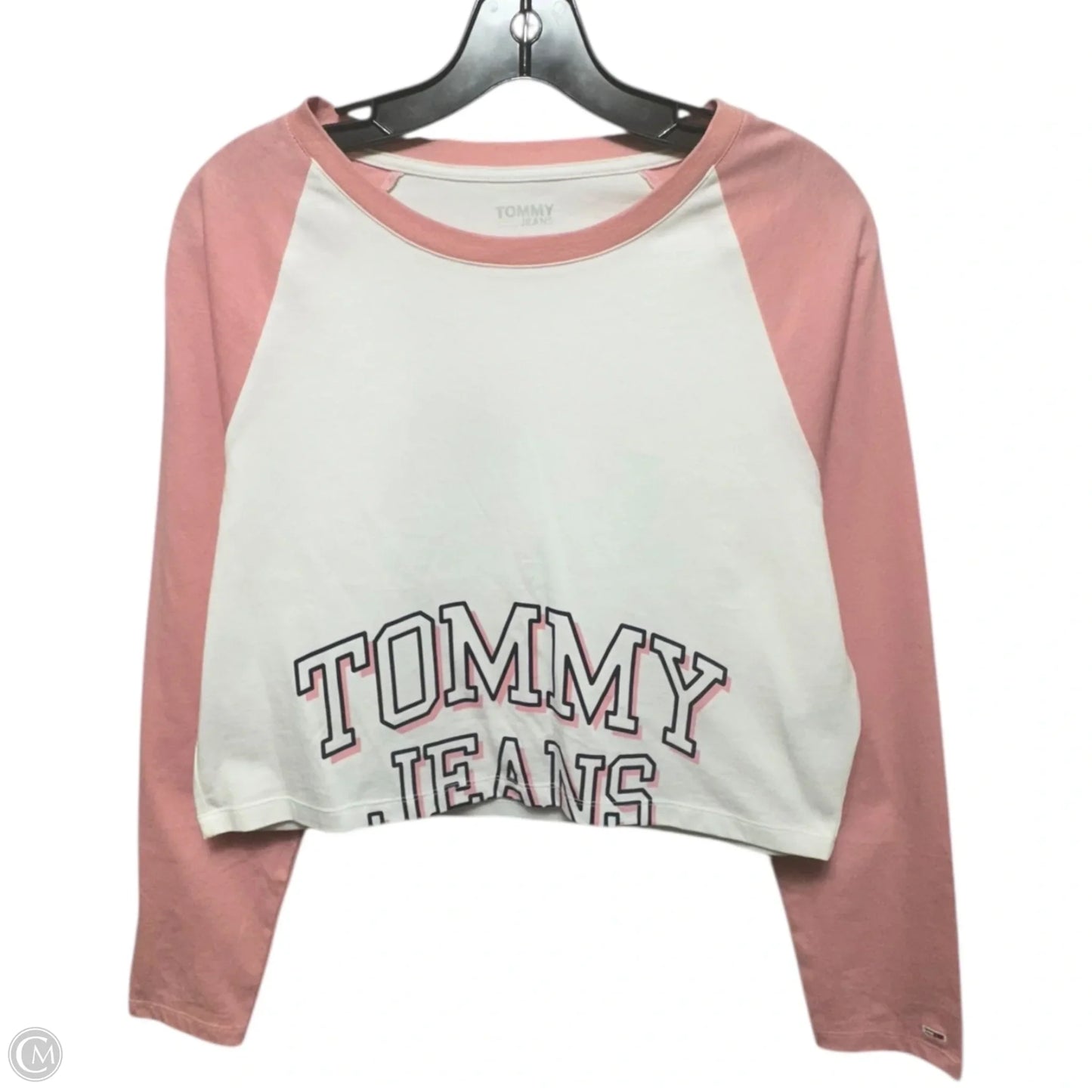 Top Long Sleeve By Tommy Jeans In Pink & White, Size: M