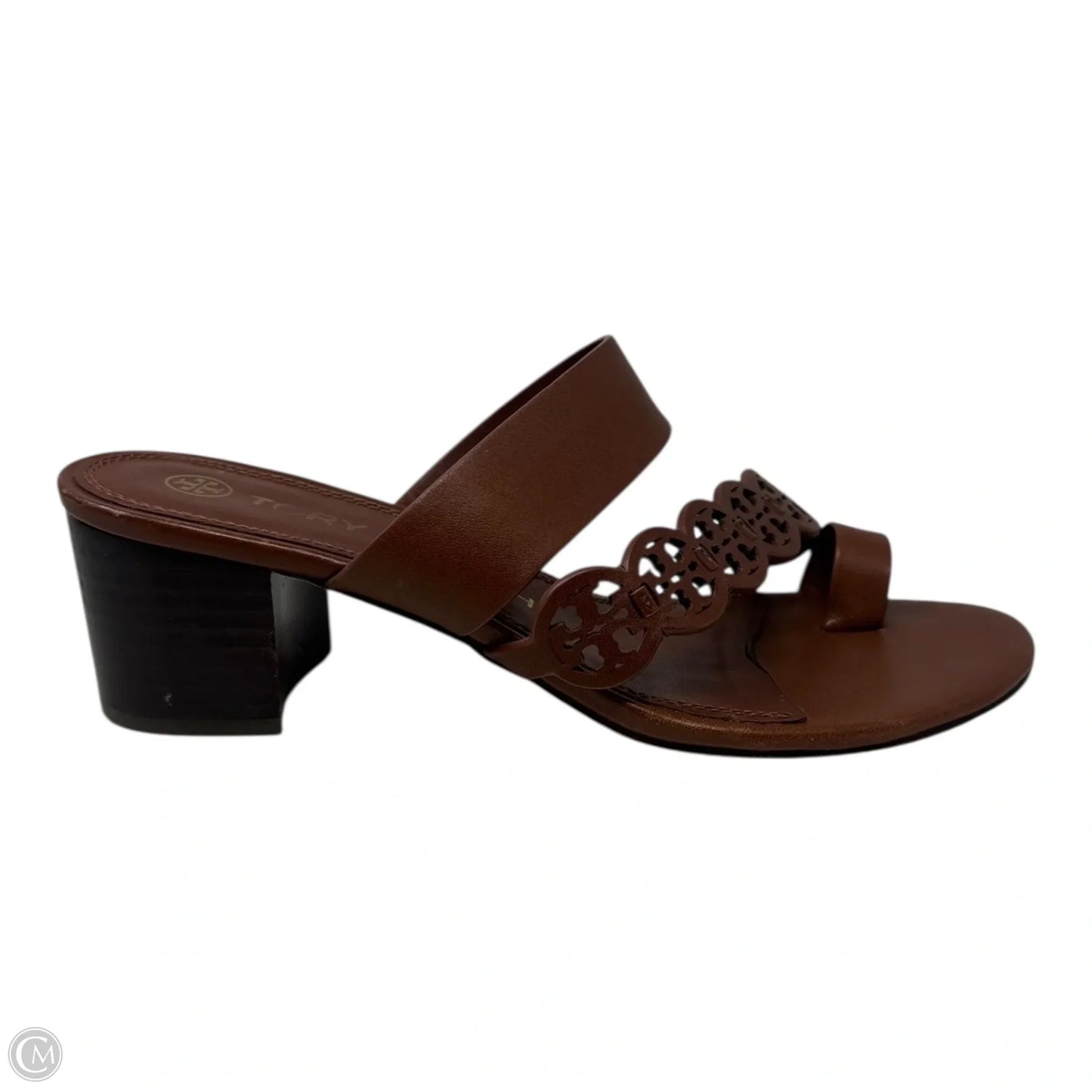 Tiny Miller Toe Ring High Block Sandals Designer By Tory Burch In Brown, Size: 7.5