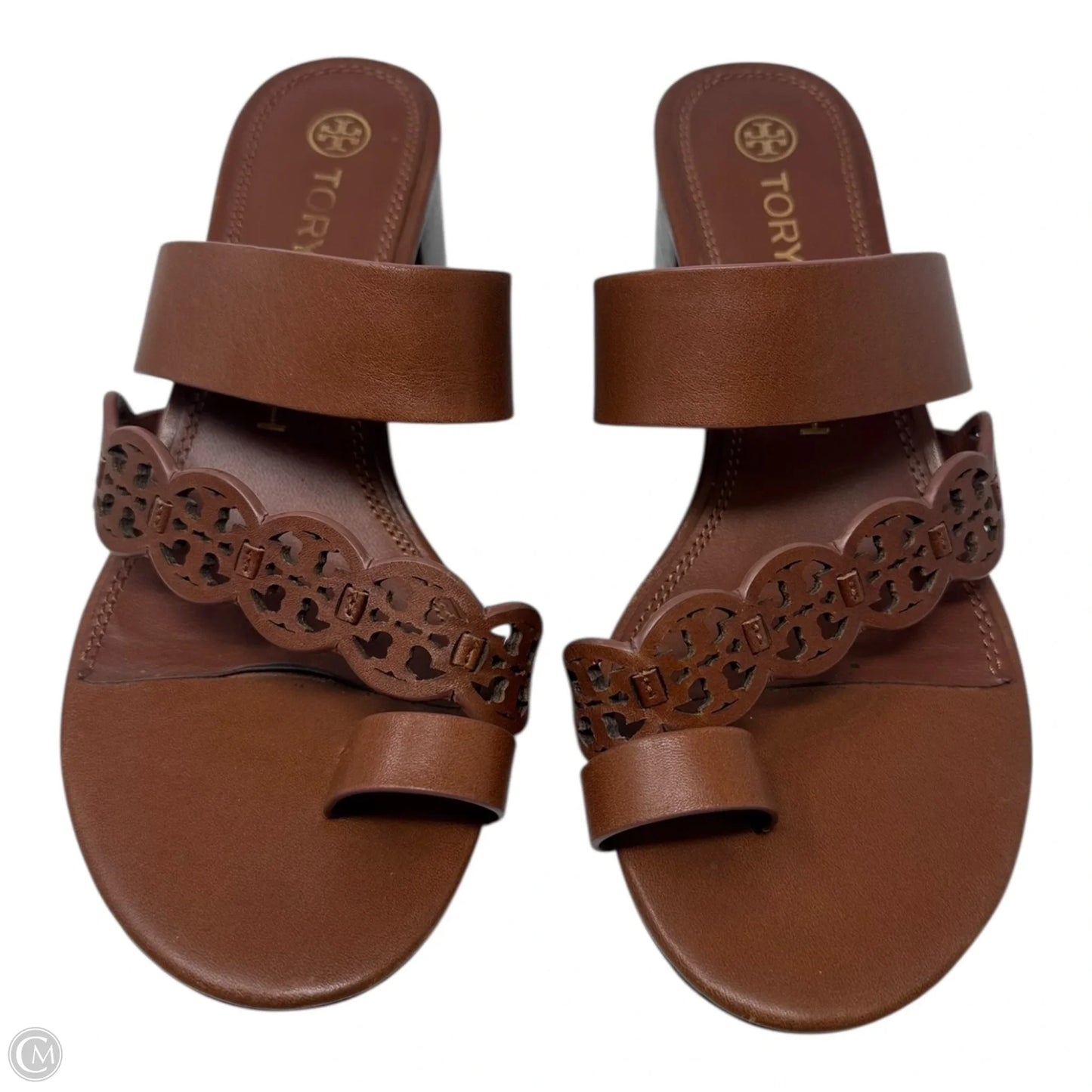 Tiny Miller Toe Ring High Block Sandals Designer By Tory Burch In Brown, Size: 7.5