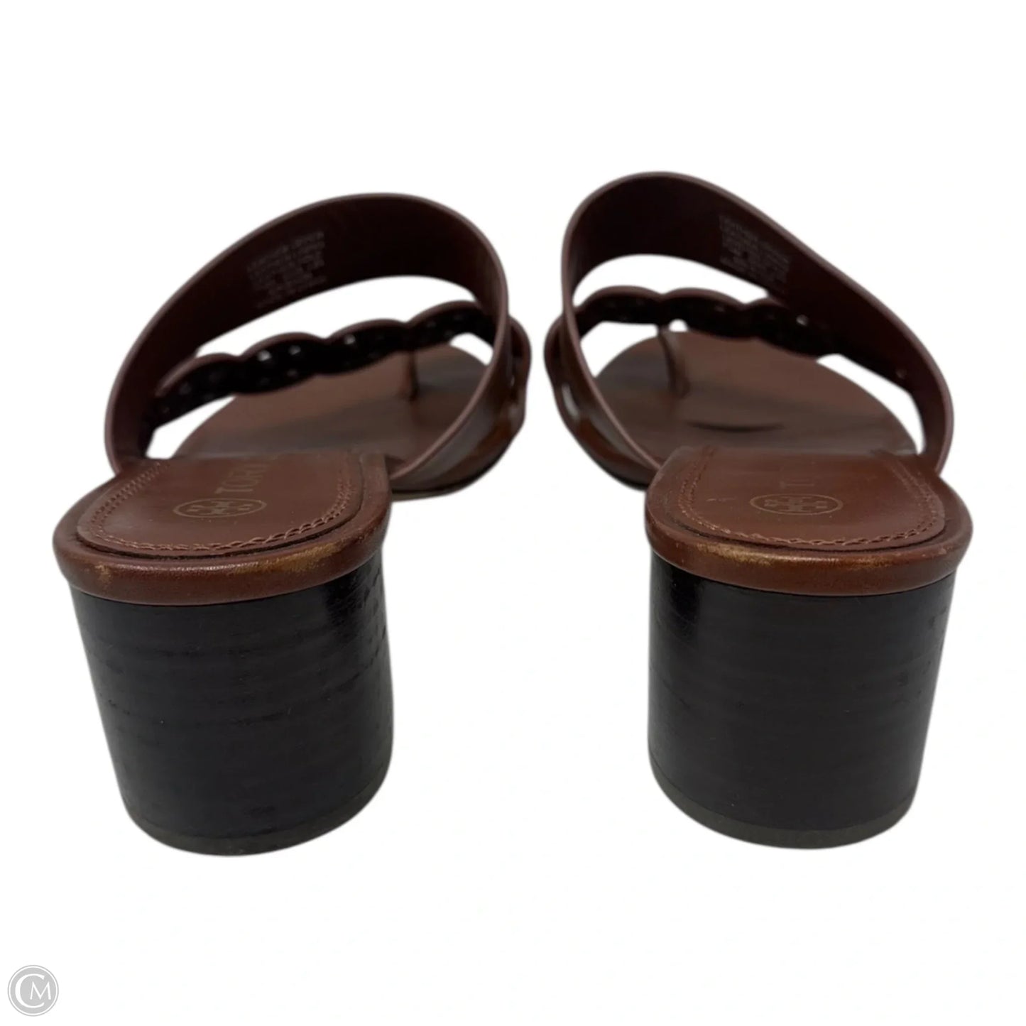 Tiny Miller Toe Ring High Block Sandals Designer By Tory Burch In Brown, Size: 7.5