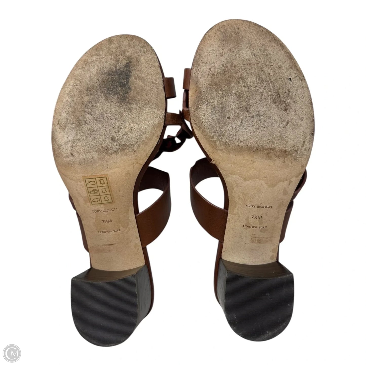 Tiny Miller Toe Ring High Block Sandals Designer By Tory Burch In Brown, Size: 7.5
