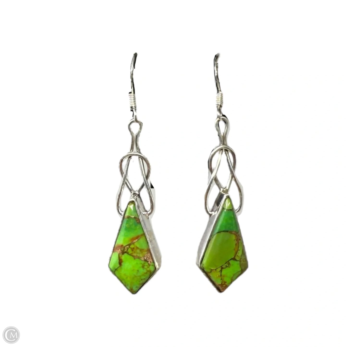 Sterling Silver & Green Copper Turquoise Dangle Earrings