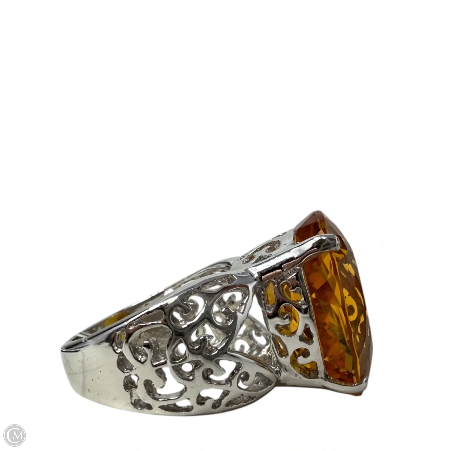 Art Deco Sterling Silver & Citrine Cocktail Ring, Size: 6.5