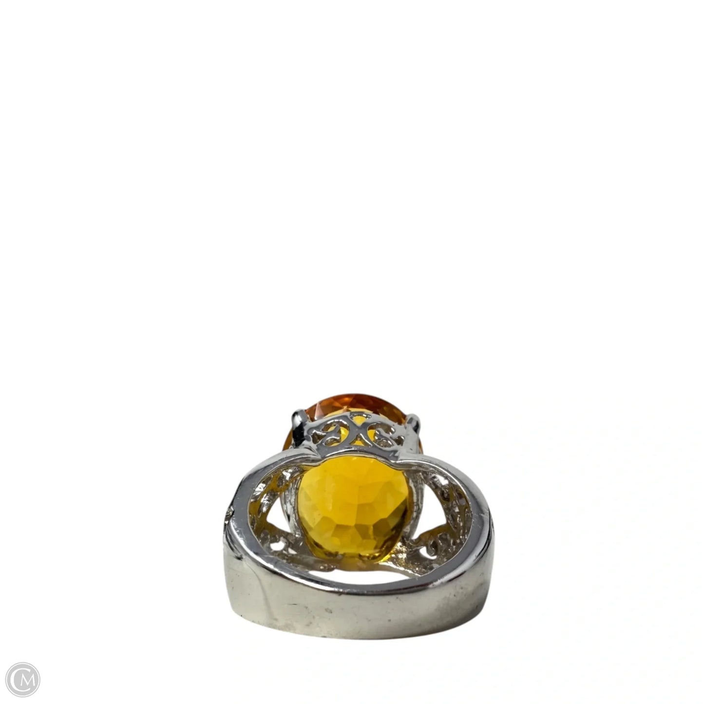 Art Deco Sterling Silver & Citrine Cocktail Ring, Size: 6.5