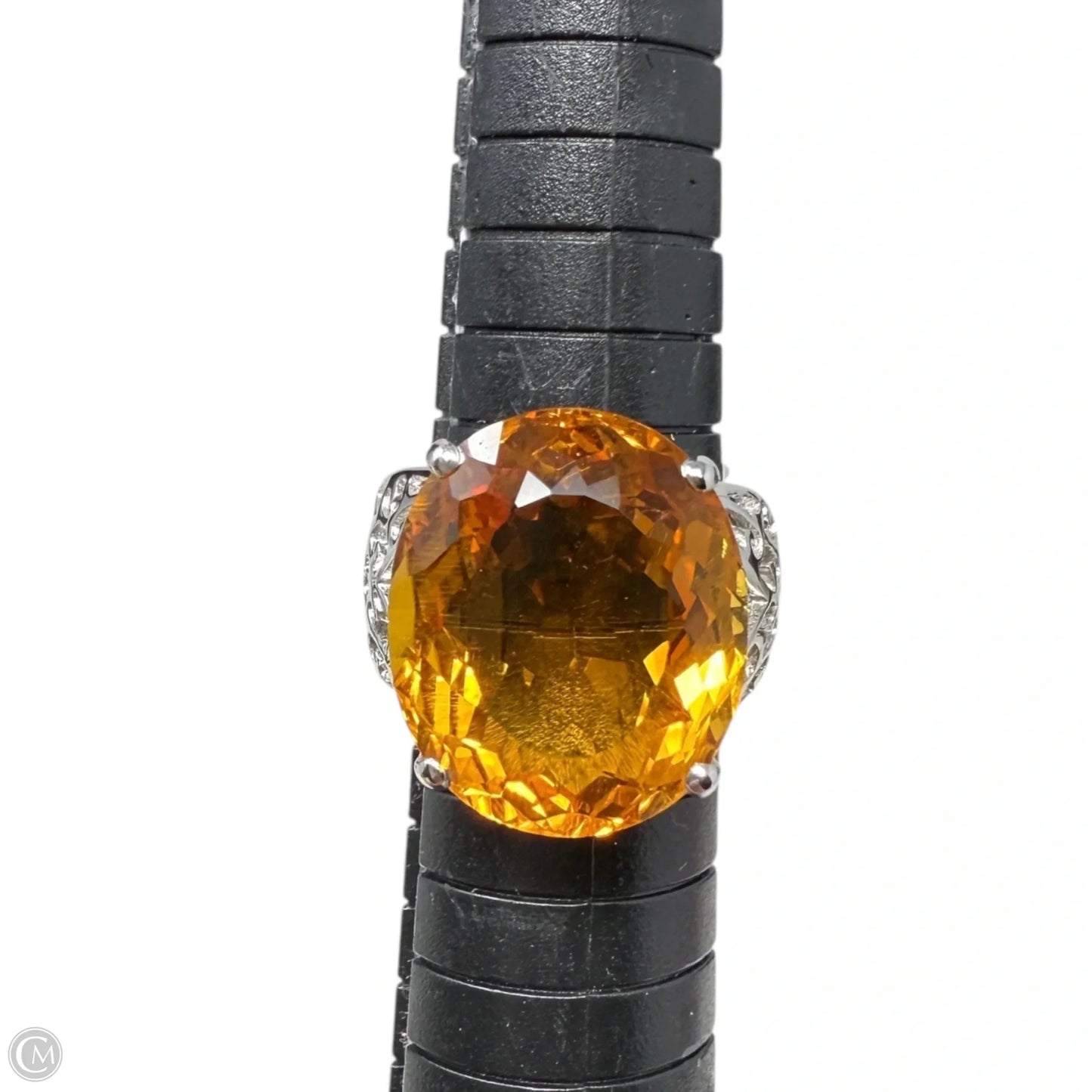Art Deco Sterling Silver & Citrine Cocktail Ring, Size: 6.5