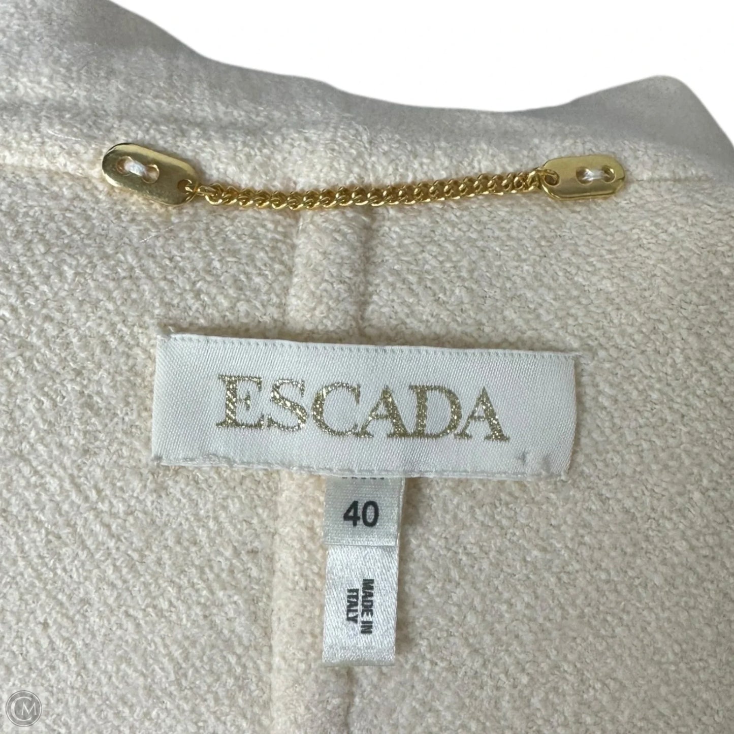 Wool Blend Coat Designer By Escada In Cream, Size: S